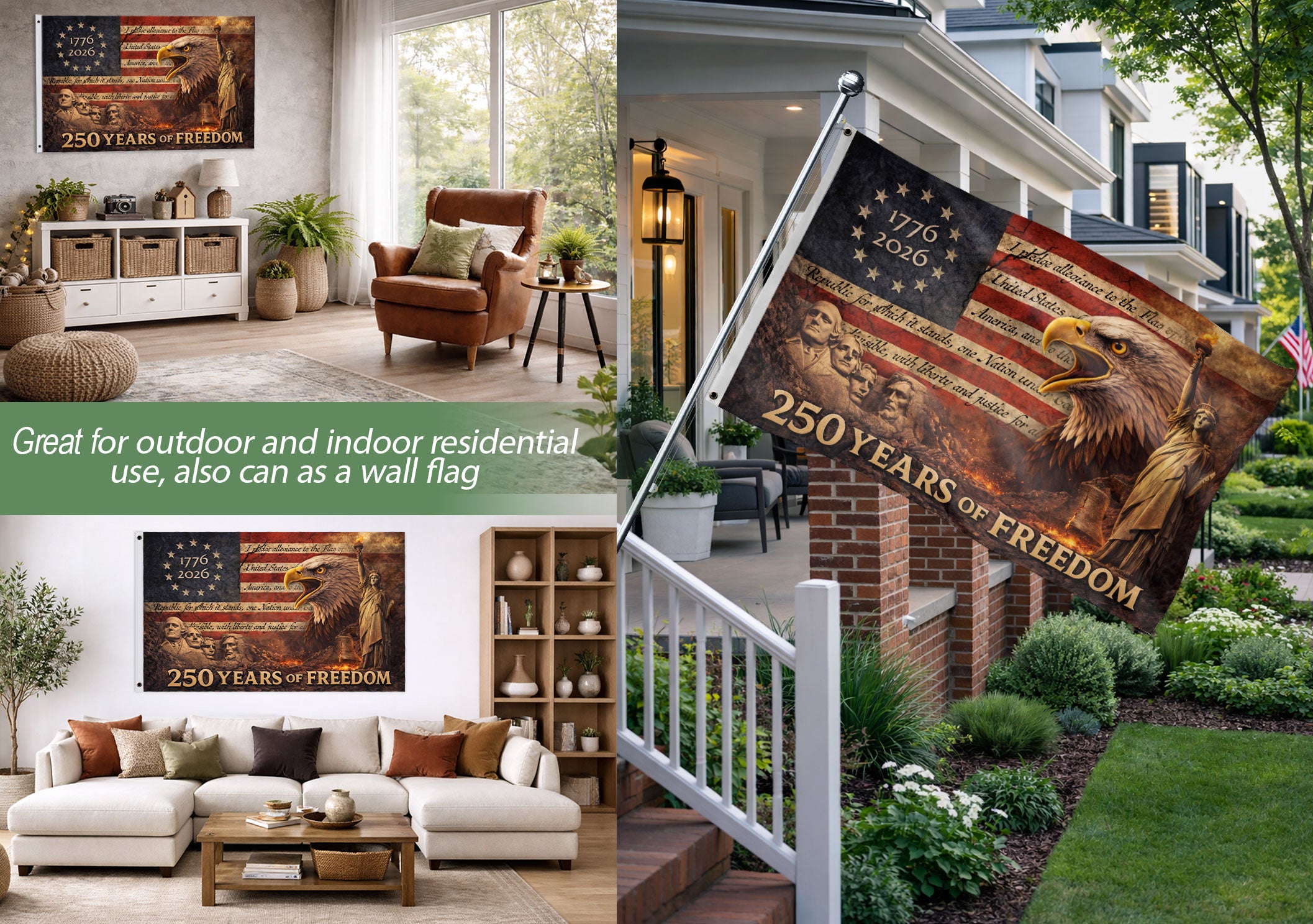 Patriotic House Flag 250 Years of Freedom Eagle Liberty Vintage American Outdoor Decor