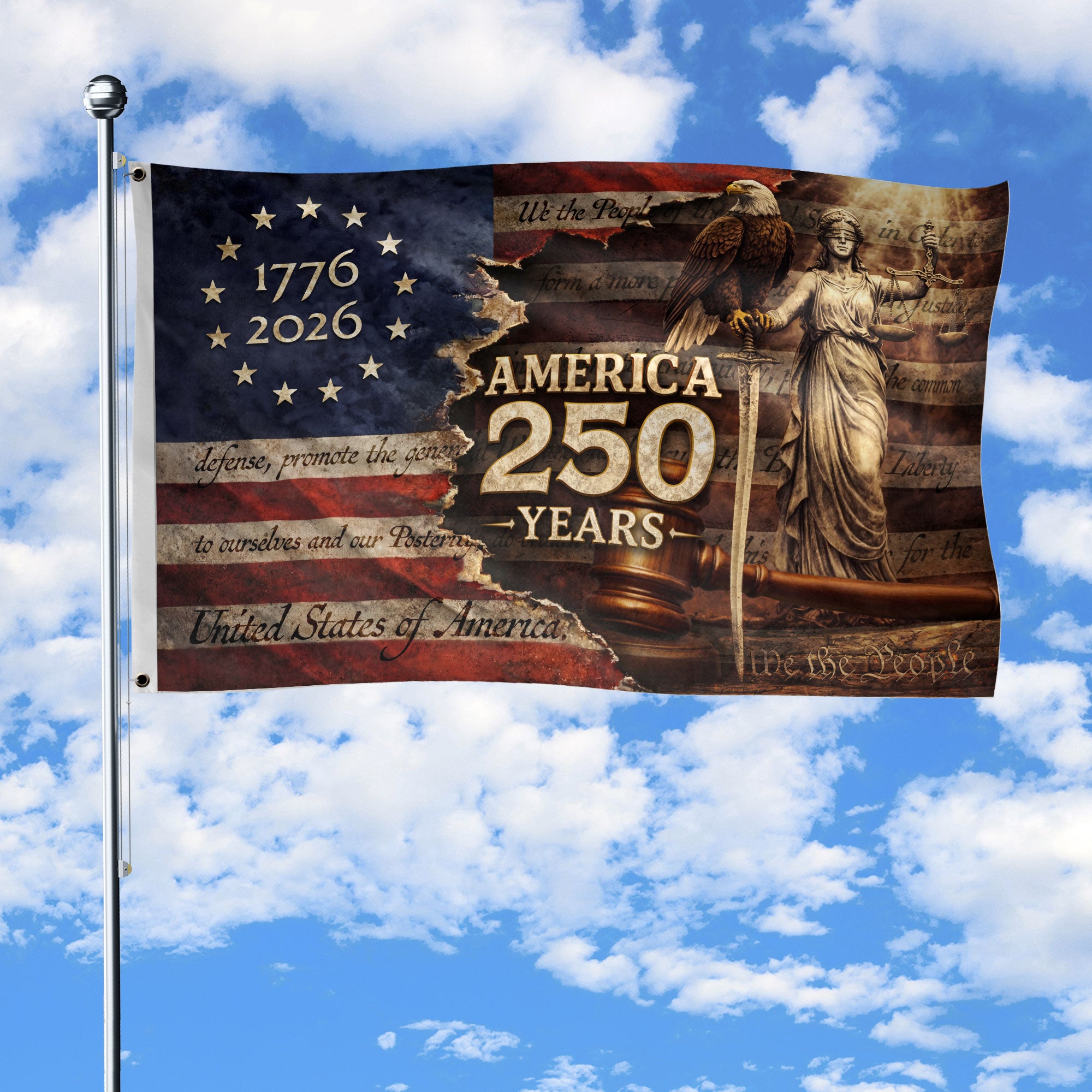 Patriotic Prayer House Flag 1776-2026 Liberty Bell One Nation Under God 250 Years Blessing