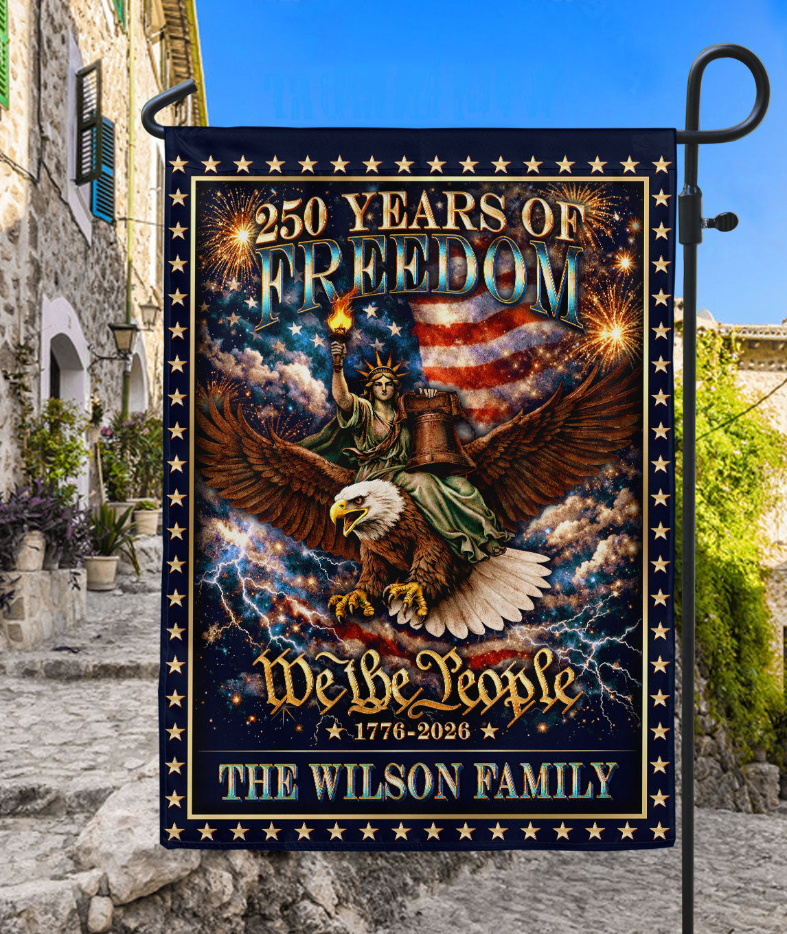 Personalized Patriotic Garden Flag 250 Years American Heritage Liberty Eagle 1776-2026