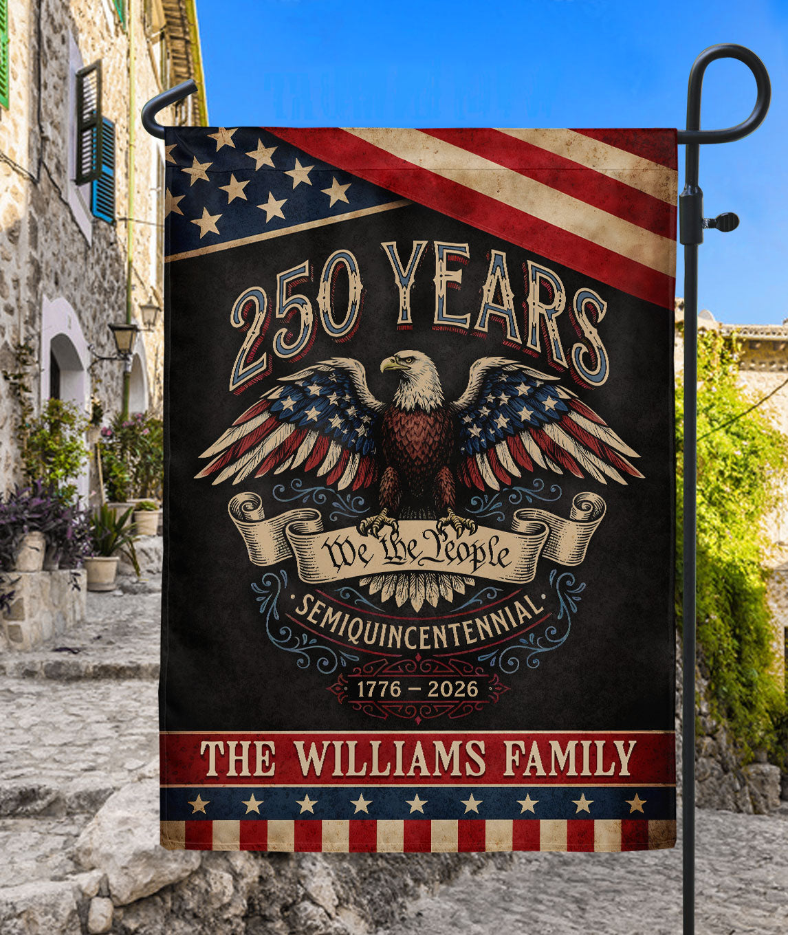 Personalized USA Heritage Garden Flag with Eagle and We The People 1776-2026