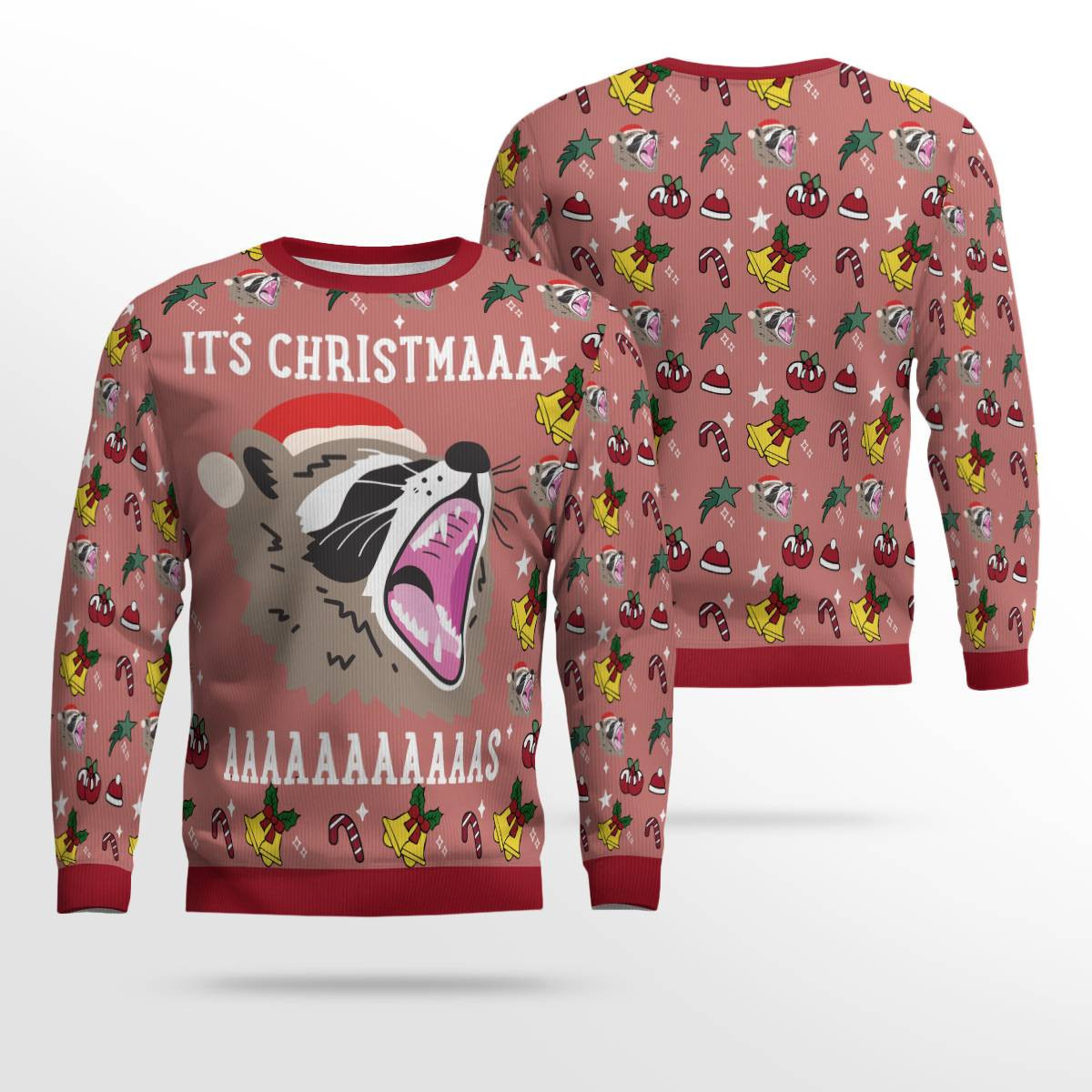 Raccoon Its Christmas Ugly Christmas Sweater Mocha Mousse