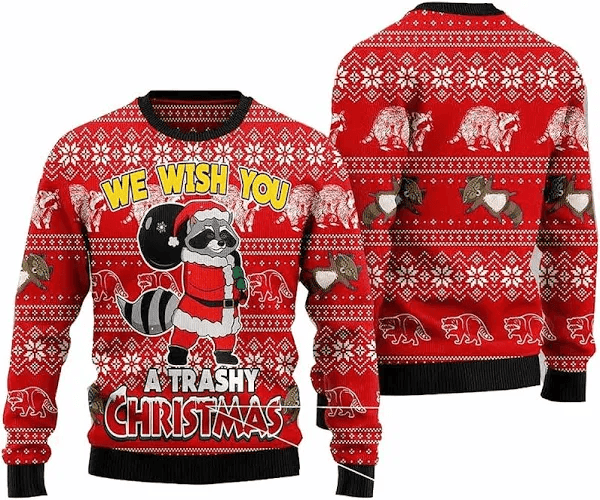 Raccoon We Wish You A Trashy Christmas Ugly Christmas Sweater