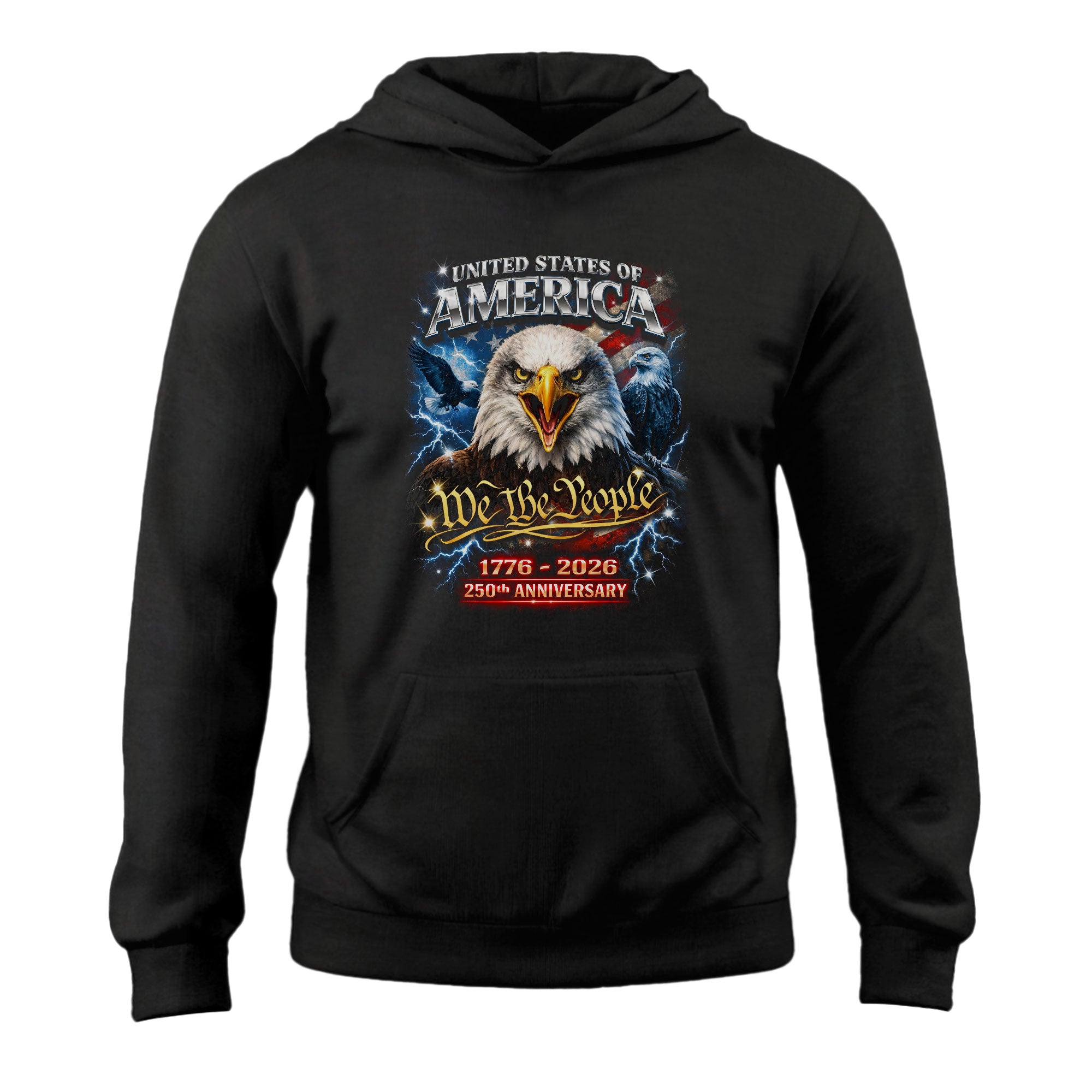 Retro 90s Bootleg United States 250th Anniversary Hoodie 1776-2026 We The People Eagle Graphic