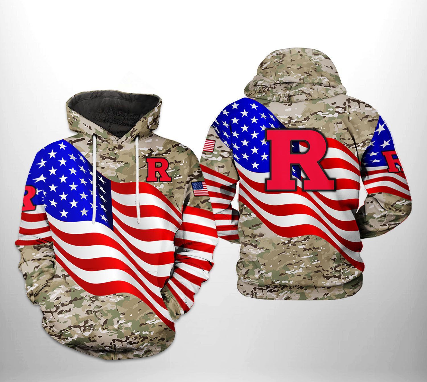 Rutgers Scarlet Knights NCAA US Flag Camo Veteran Hoodie Zip Hoodie