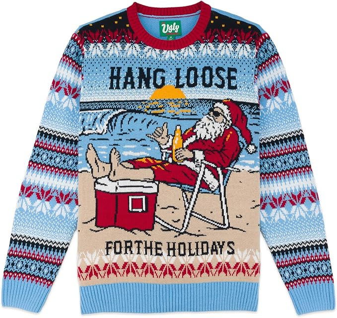 Santa Claus Hang Loose for the Holidays Ugly Christmas Sweater