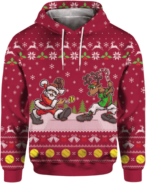 Santa Playing Softball Ugly Christmas Sweater