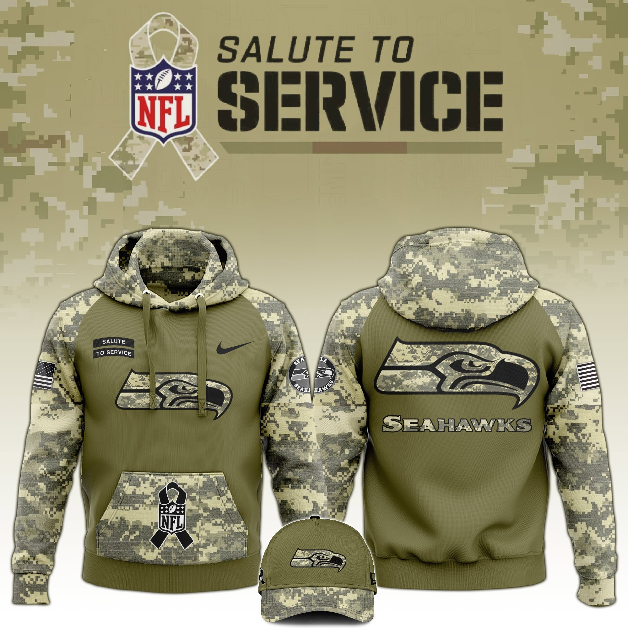 Seattle Seahawks Salute to Service Club Edition Camo Hoodie Unique Gift For Dad