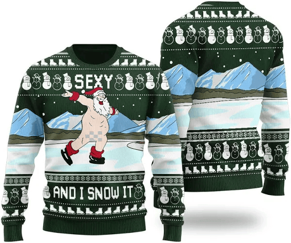 Sexy Santa Dirty Ice-Skate Ugly Christmas Sweater