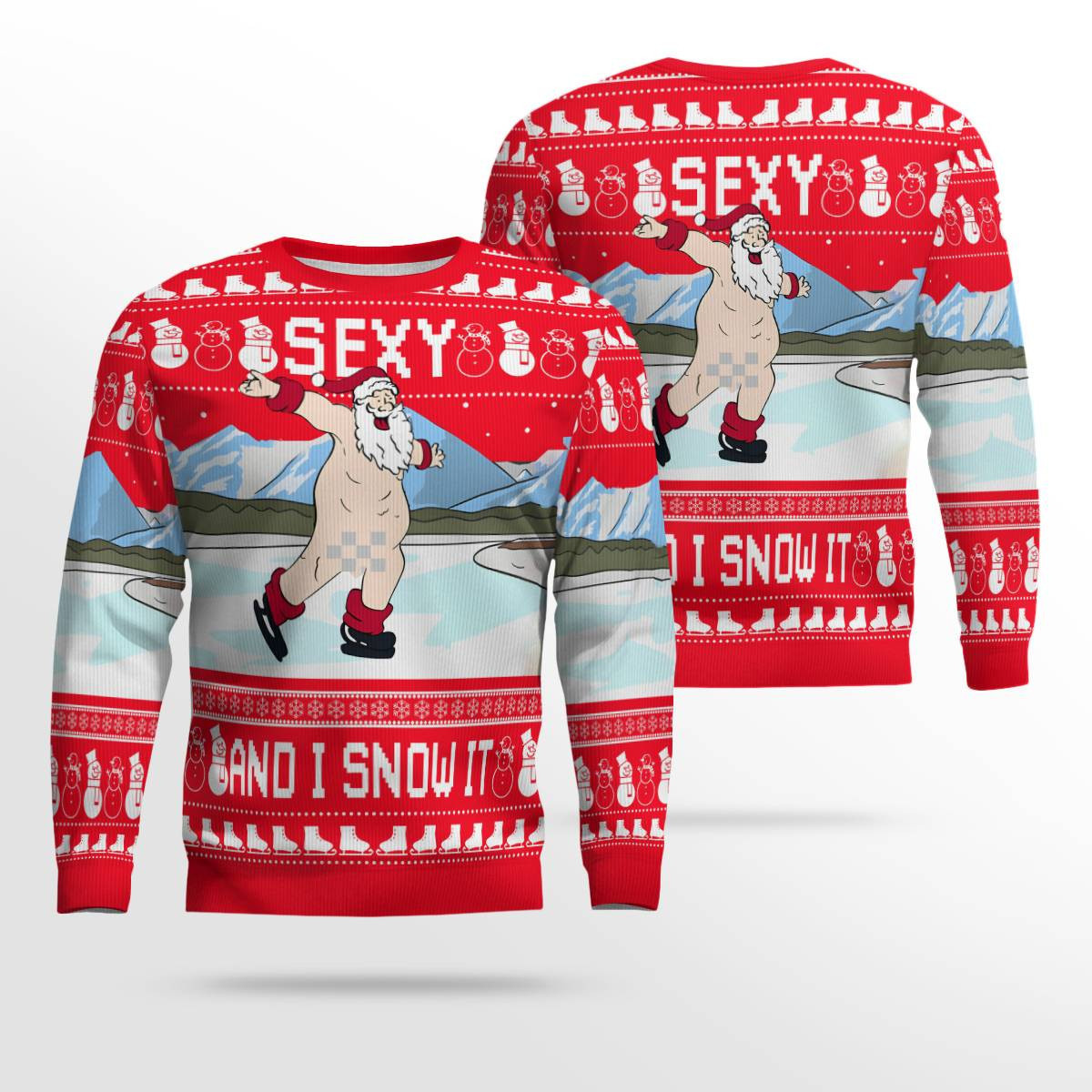 Sexy Santa Dirty Ice-Skate Ugly Christmas Sweater Red