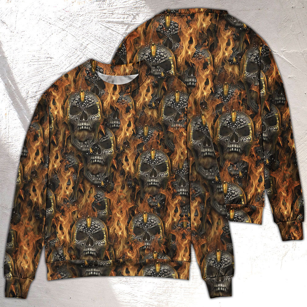 Skull Bullet Head Shot Fire Ugly Christmas Sweater