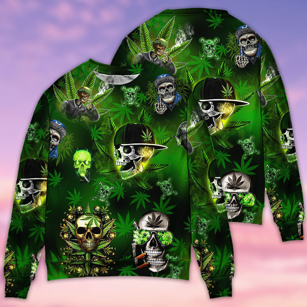 Skull Lets Get High Green Christmas Ugly Sweater