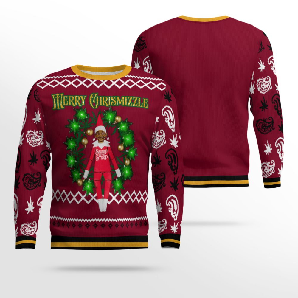 Snoop on the Stoop Merry Chrismizzle Christmas Sweater Burgundy