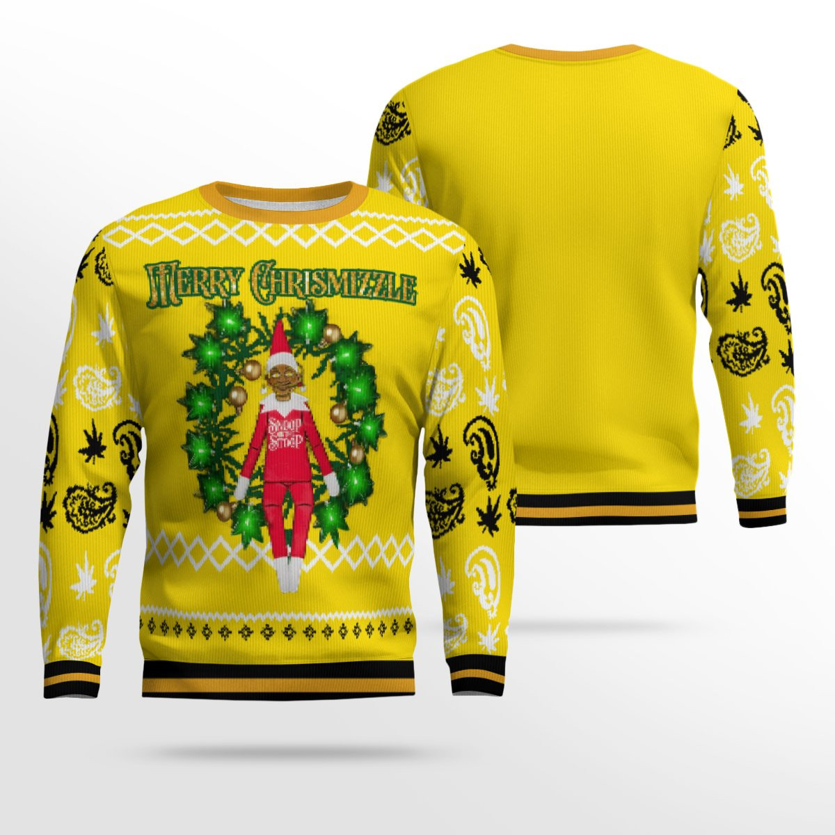 Snoop on the Stoop Merry Chrismizzle Christmas Sweater Goldern Yellow
