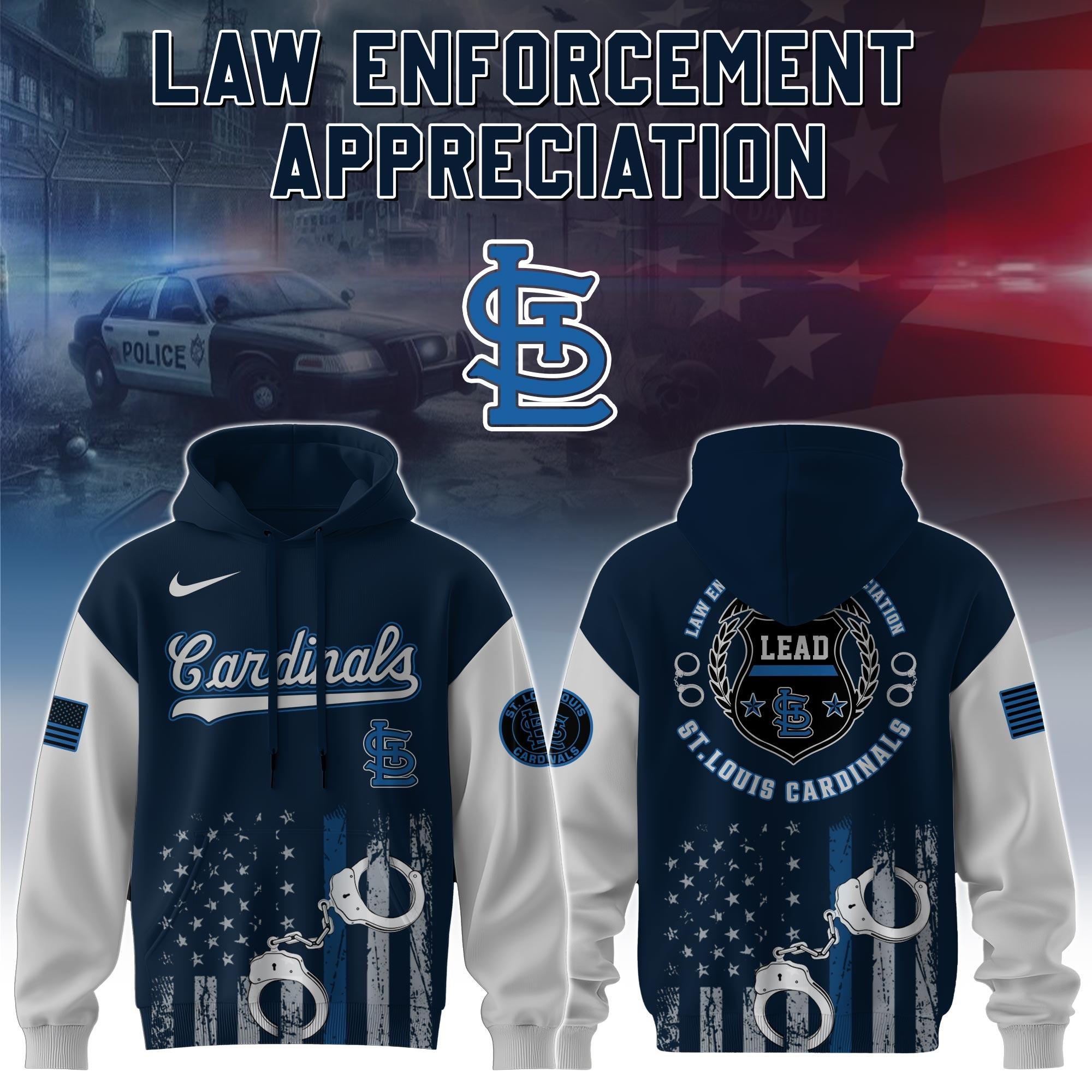 St.Louis Cardinals MLB Law Enforcement Appreciation Day Hoodie Thin Blue Line Gifts For Fans