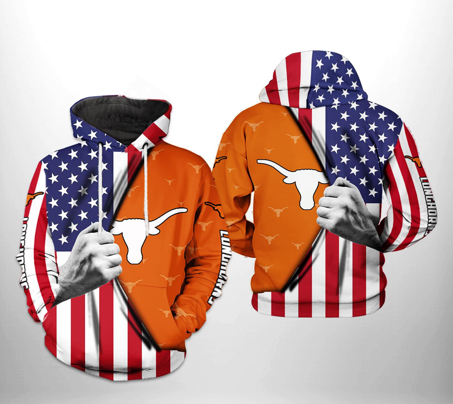 Texas Longhorns NCAA US Flag Hoodie Zip Hoodie Version 270