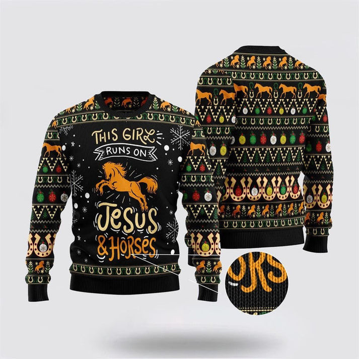This Girls Run On Horses Ugly Christmas Sweater