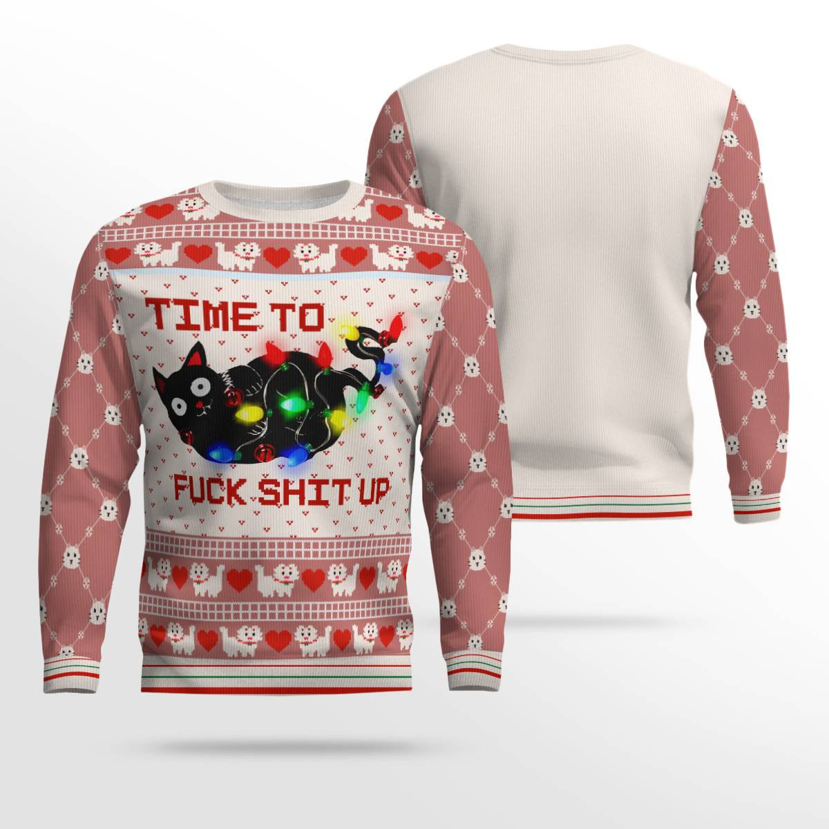 Time to Fuck Shit up Cat Ugly Christmas Sweater Mocha Mousse