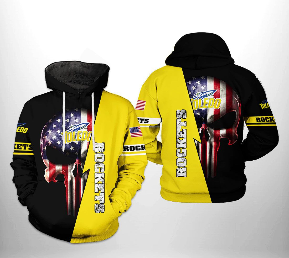 Toledo Rockets NCAA US Flag Skull Hoodie Zip Hoodie