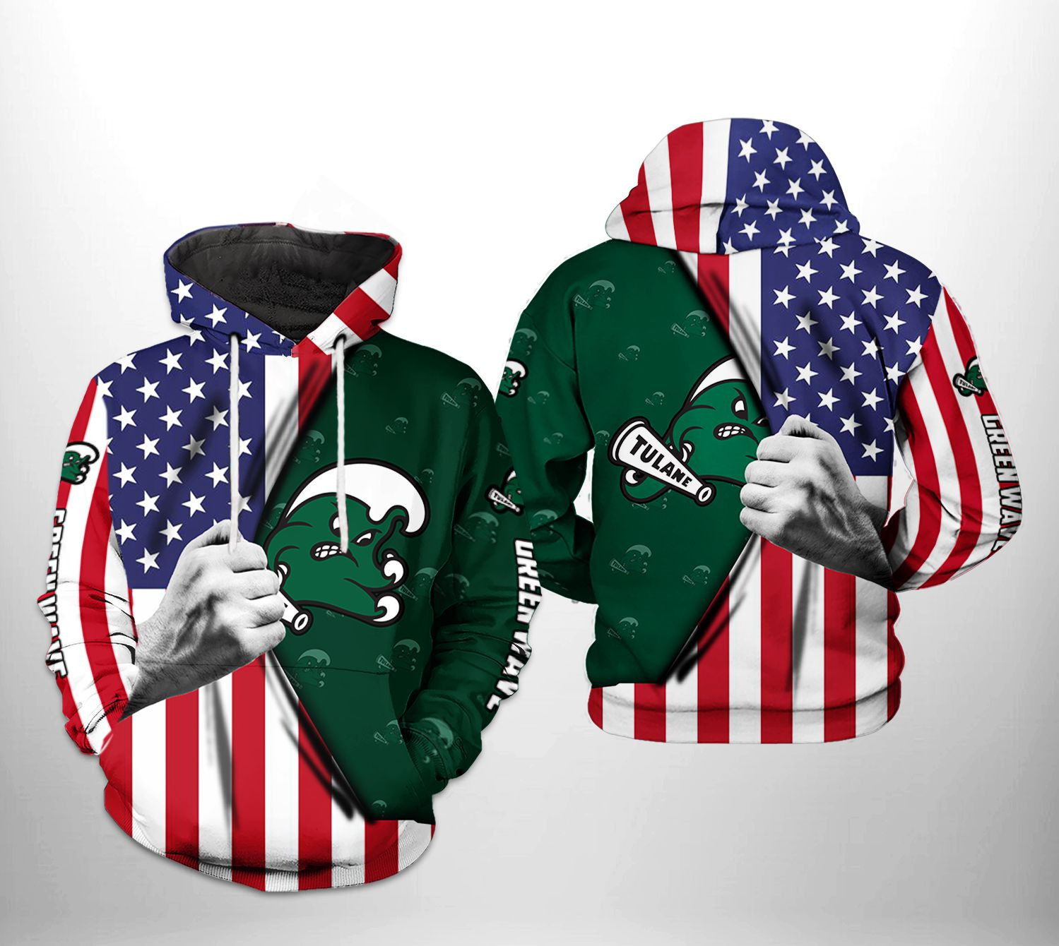 Tulane Green Wave NCAA US Flag Hoodie Zip Hoodie Version 483