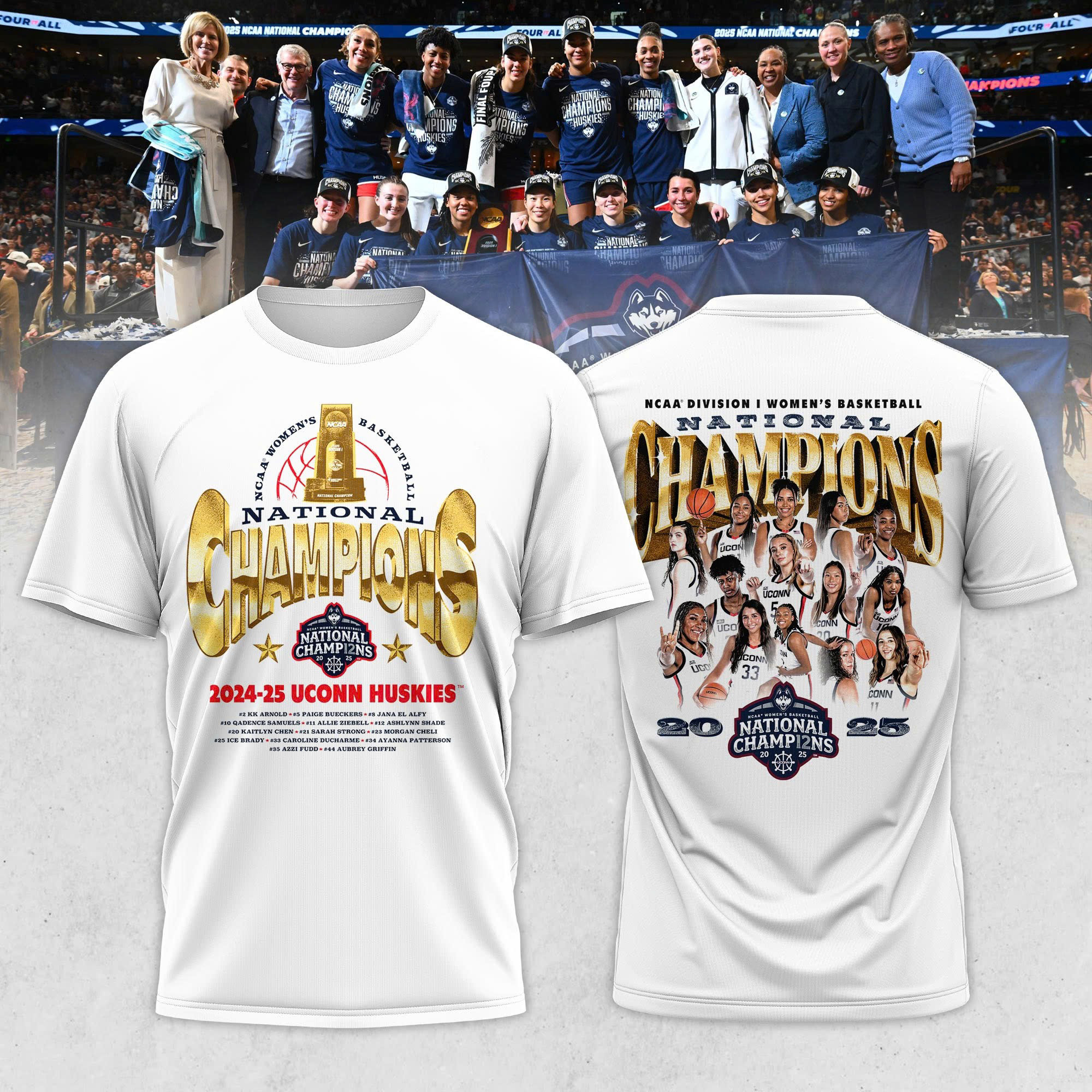 UConn Huskies 2025 NCAA Womens Basketball National Champions Gold Shirt Gifts For Him