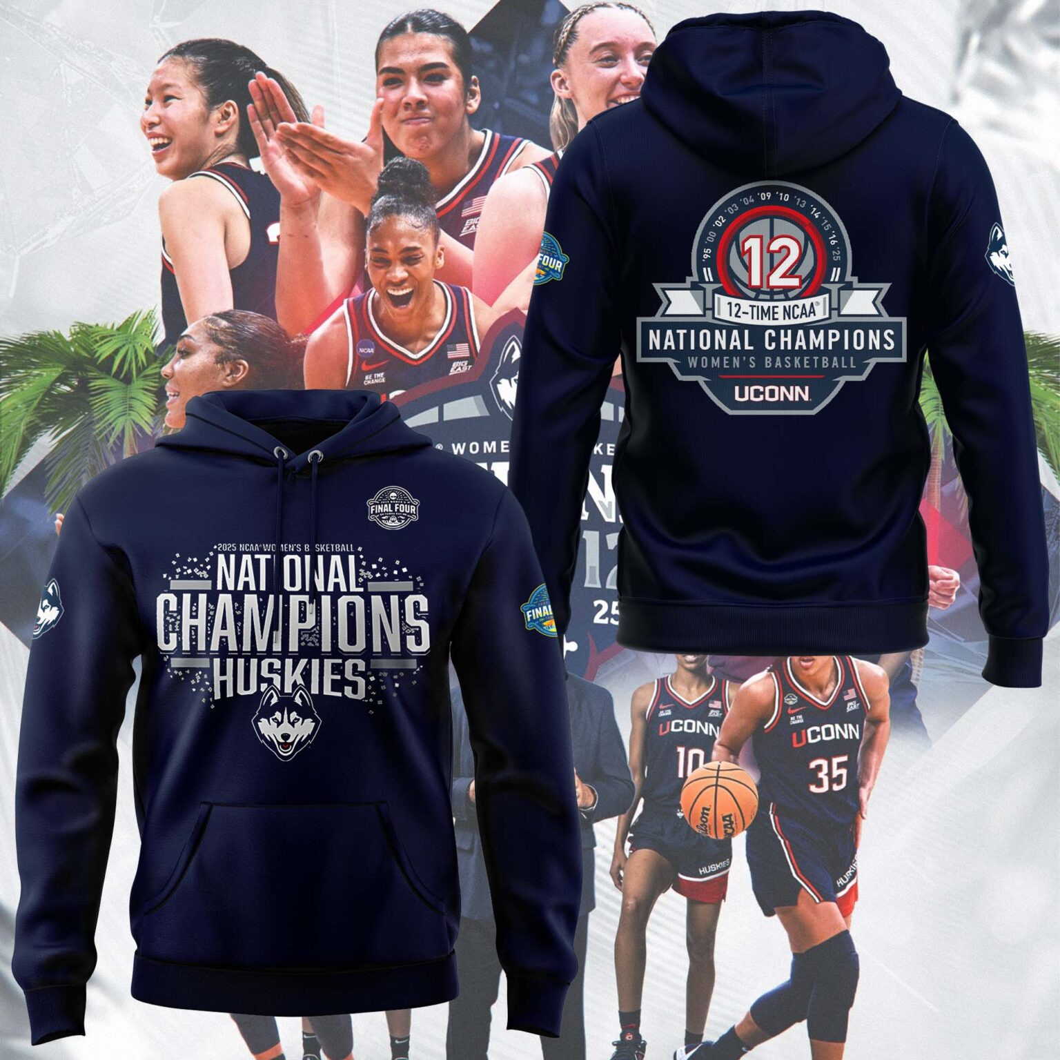 Uconn Huskies National Champions 2025 Hoodie 12 Time NCAA Womens Basketball Championship