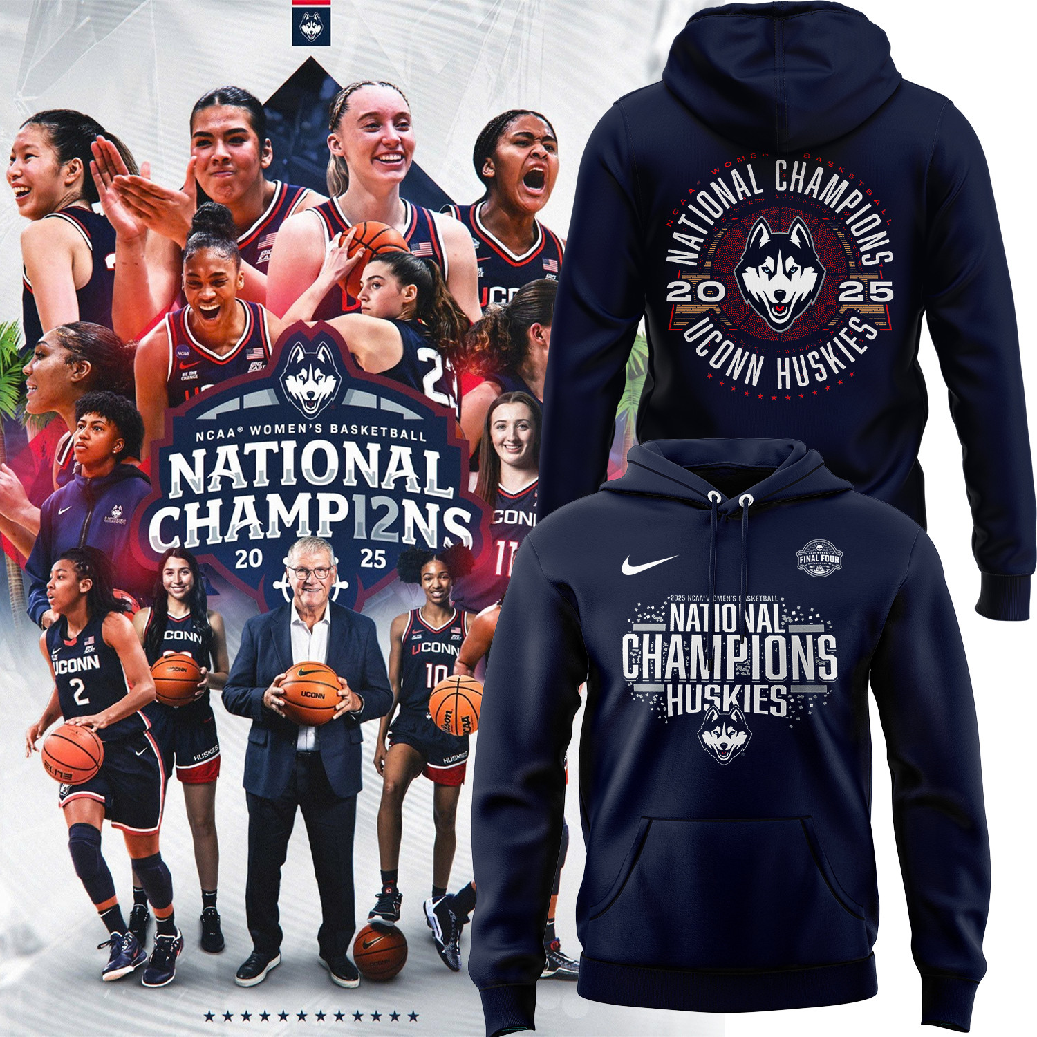 Uconn Huskies National Champions 2025 Hoodie NCAA Womens Basketball Fan Gifts For Her