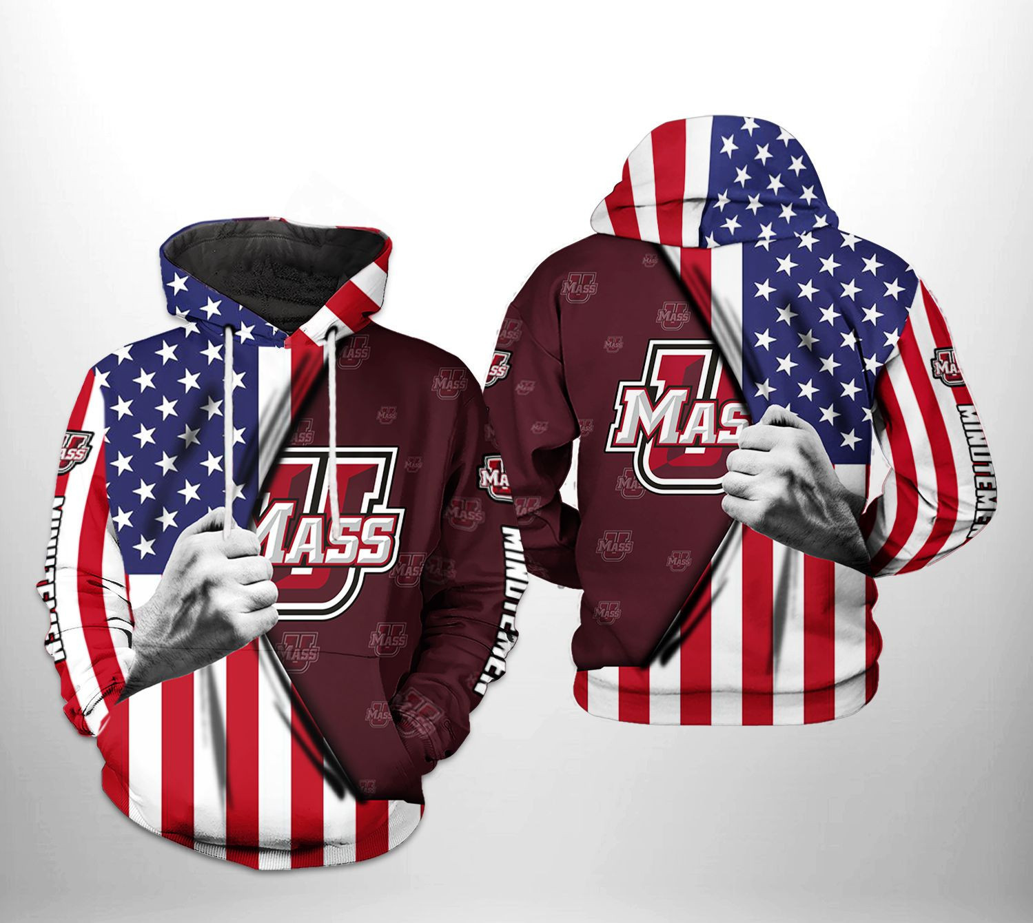 UMass Minutemen NCAA US Flag Hoodie Zip Hoodie