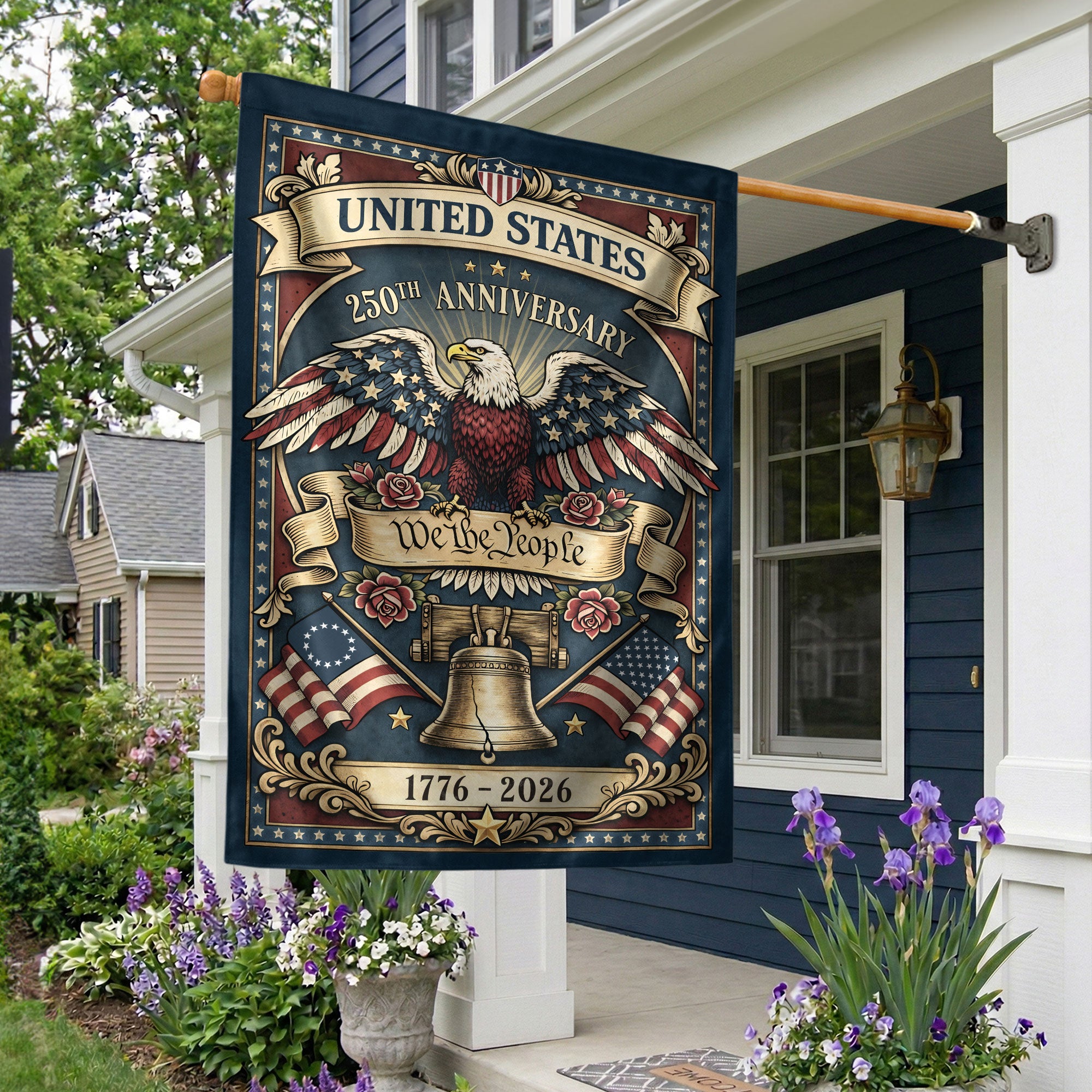 United States 250th Anniversary 1776-2026 House Flag We The People Bald Eagle Liberty Bell Double Sided