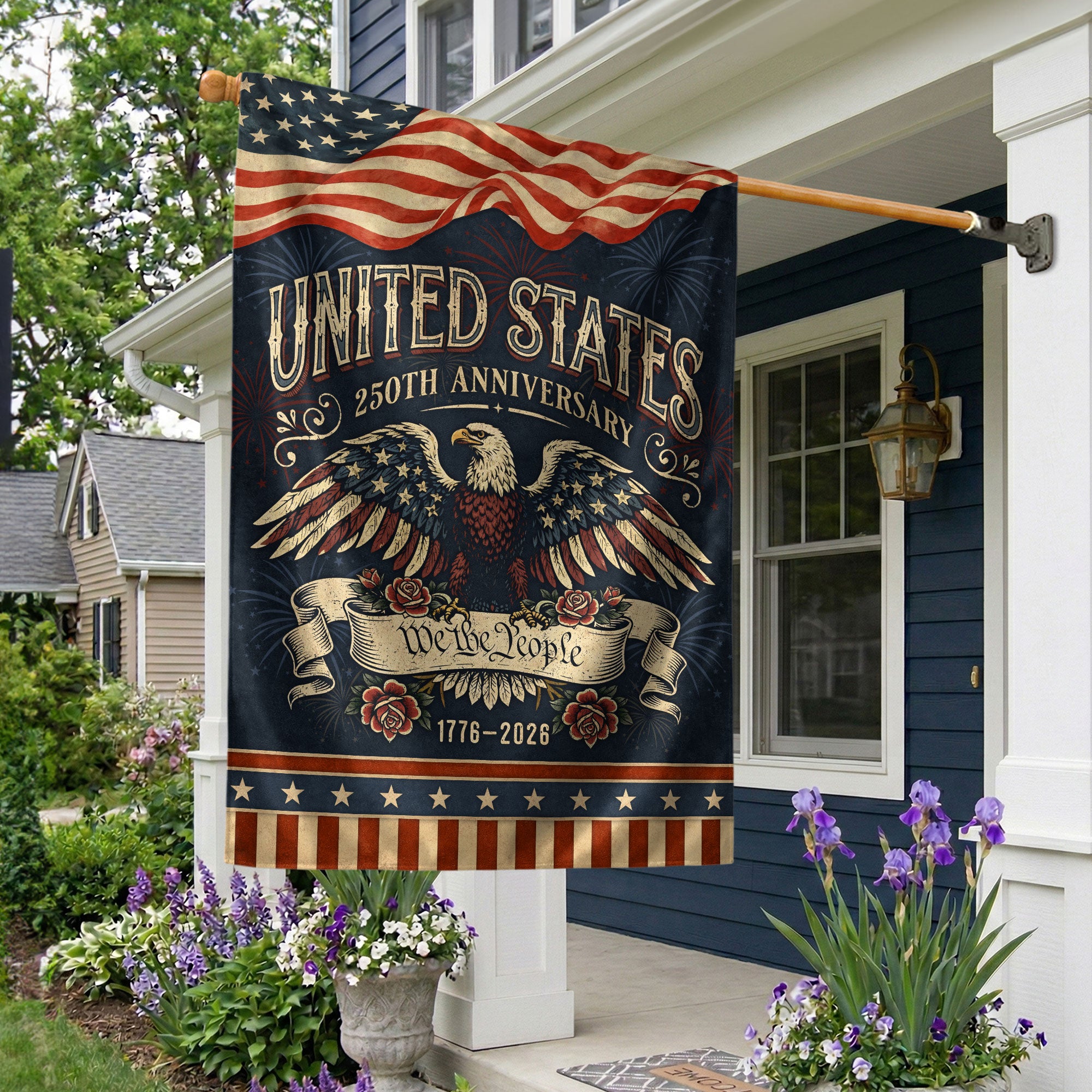 United States 250th Anniversary 1776-2026 House Flag We The People Bald Eagle Vintage Double Sided