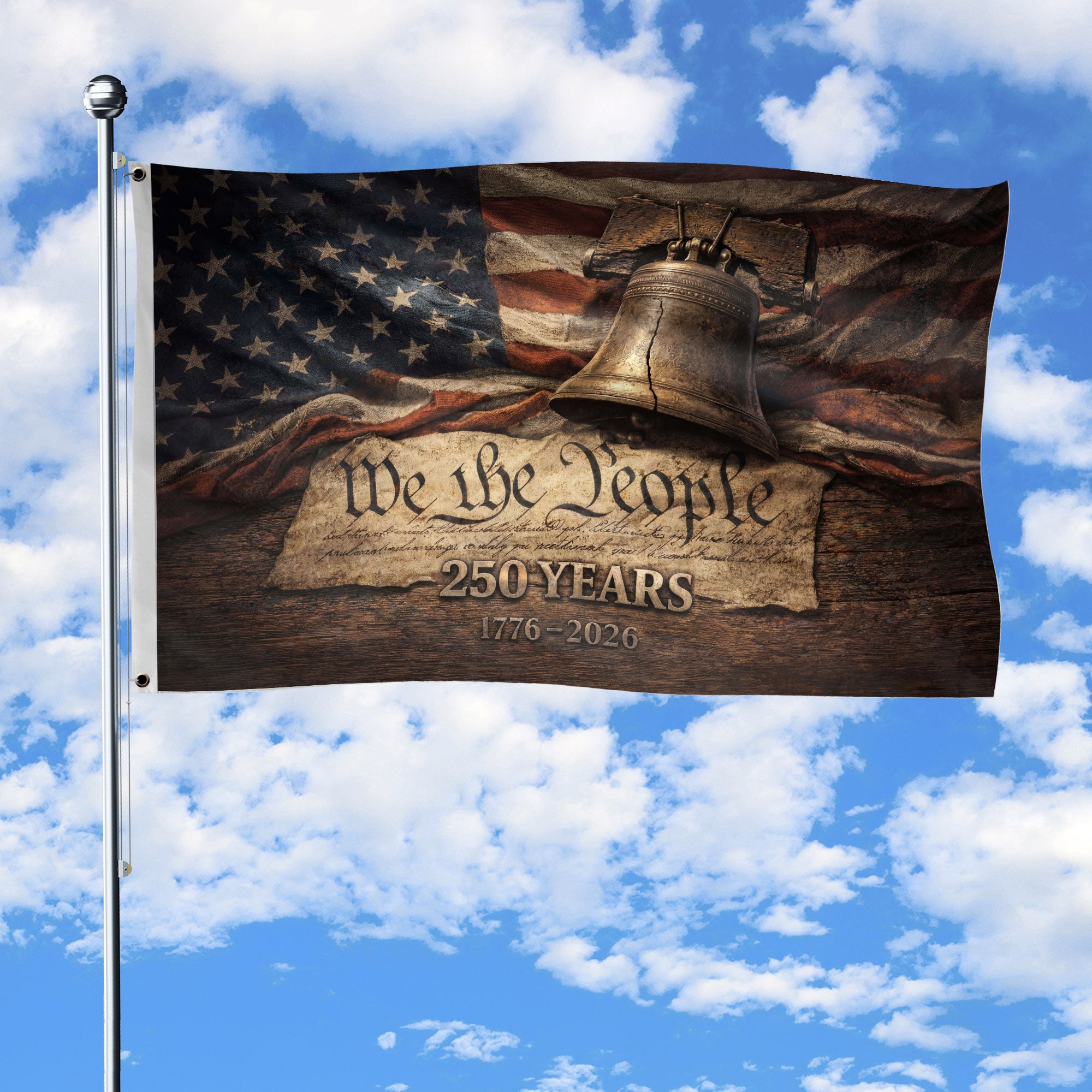 United States 250th Anniversary Flag 1776-2026 Vintage Constitution Liberty Bell Double Sided