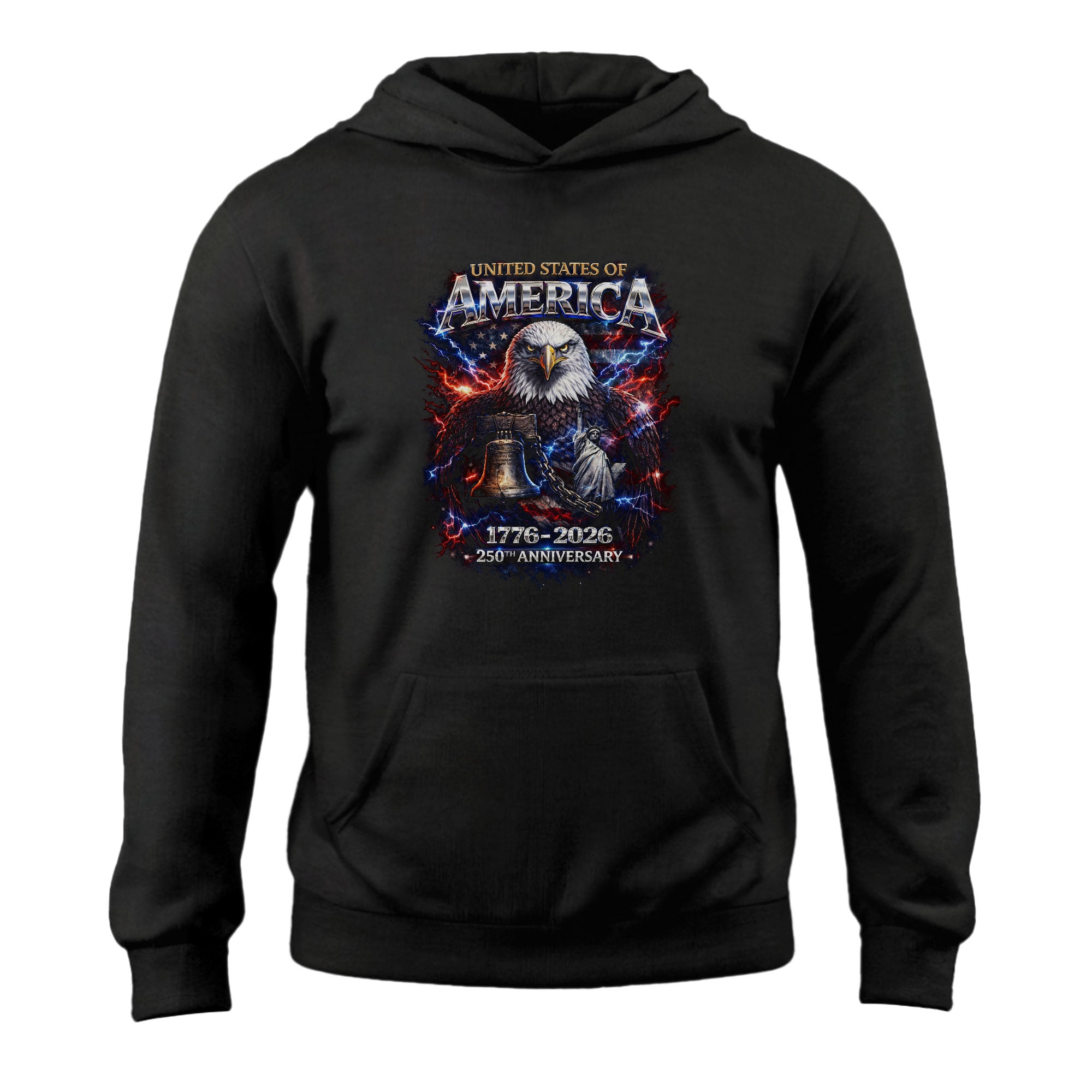 United States 250th Anniversary Hoodie 1776-2026 Vintage Bootleg Eagle Liberty Bell Streetwear