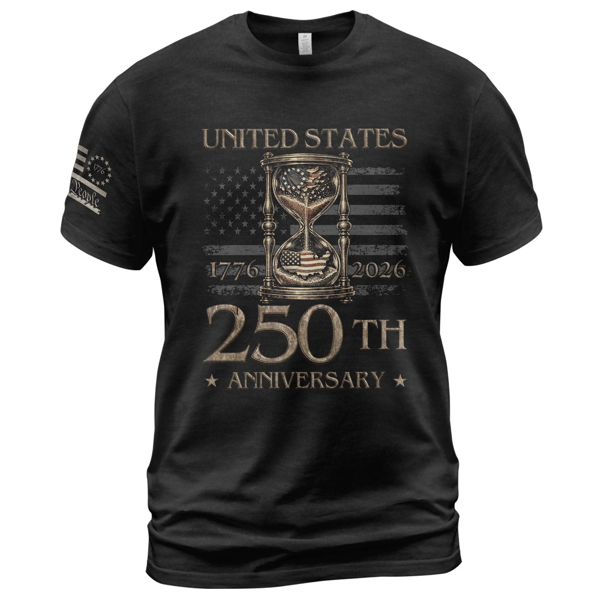 United States 250th Anniversary T-Shirt with Hourglass Design Past Present Freedom