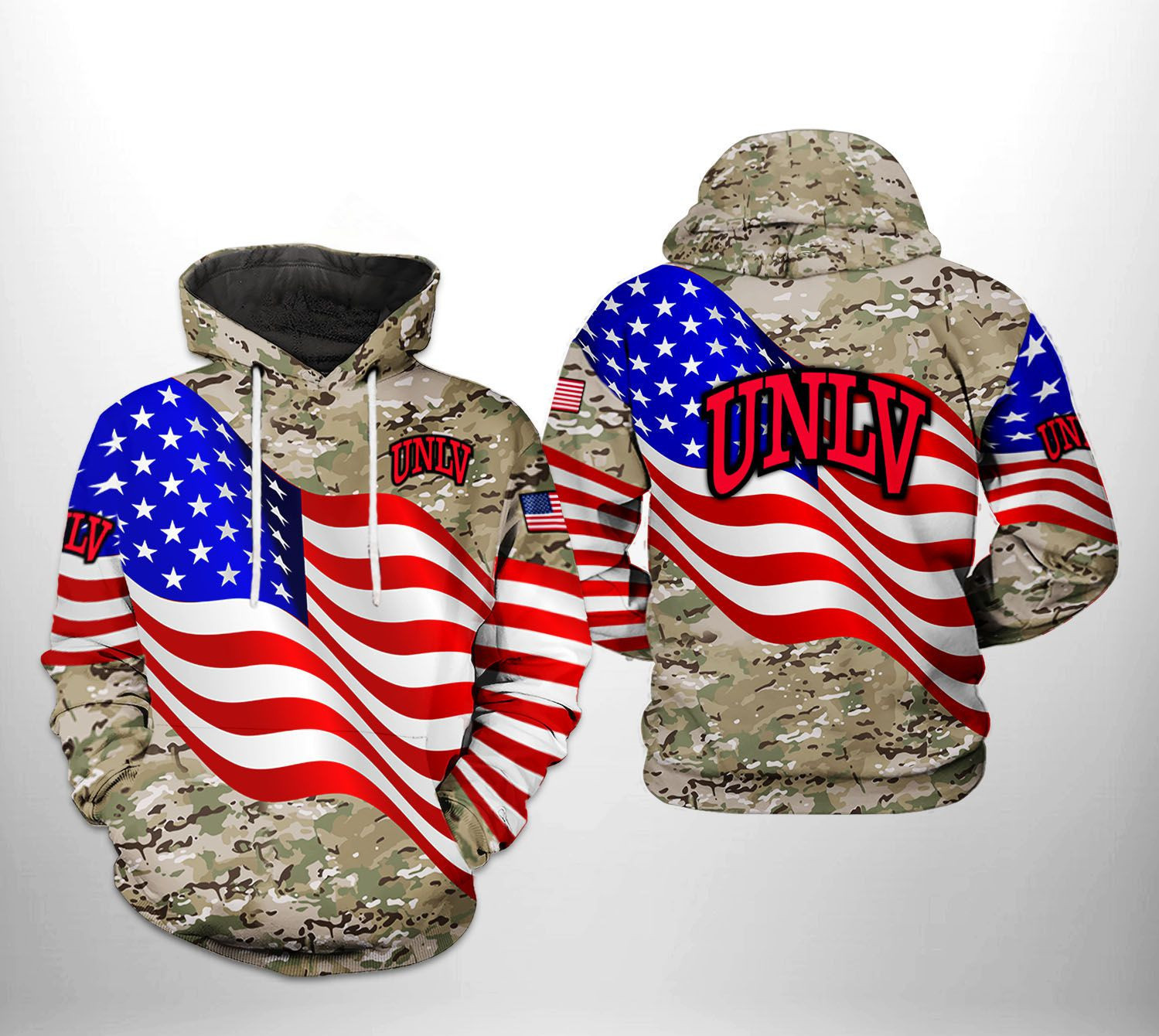 UNLV Rebels NCAA US Flag Camo Veteran Hoodie Zip Hoodie