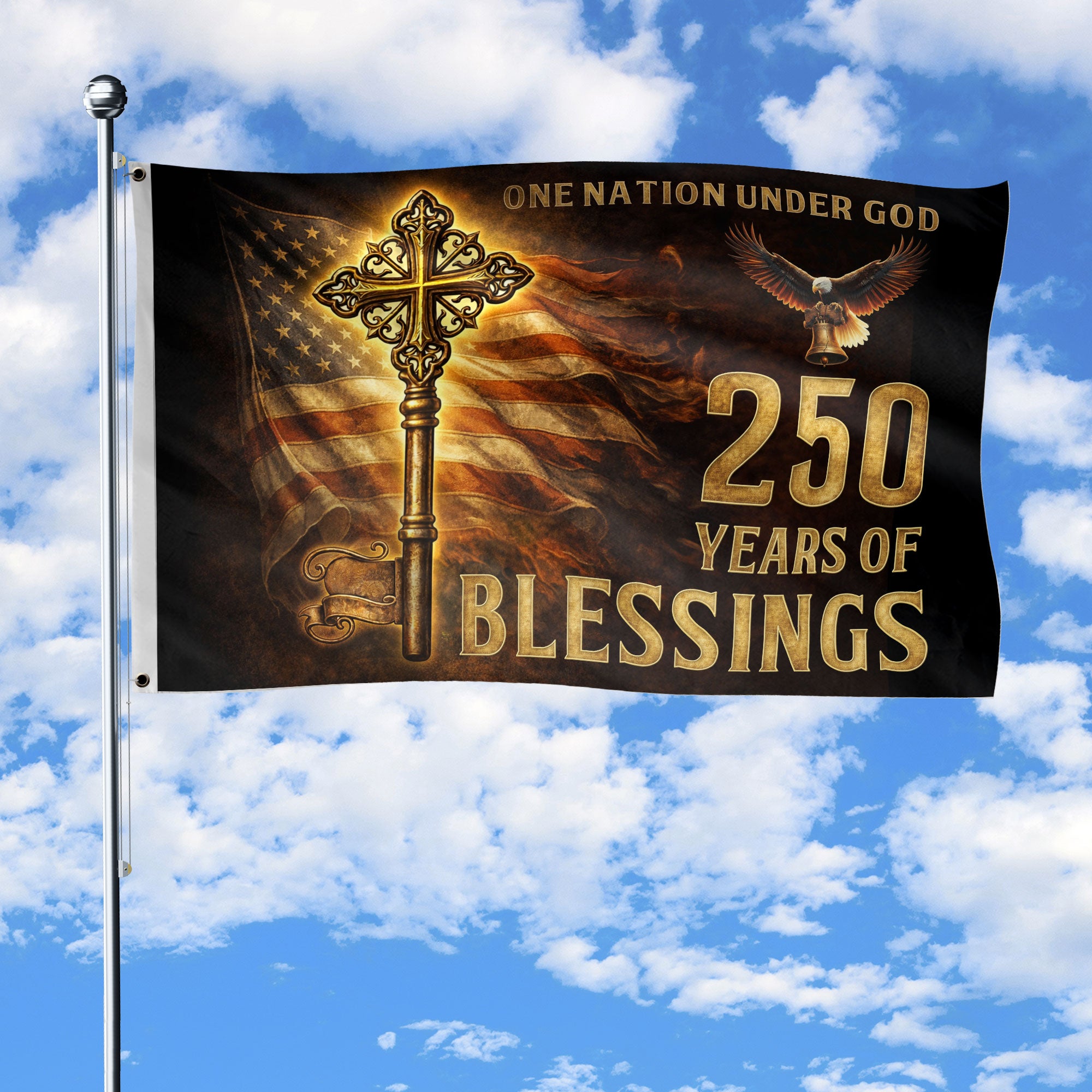 USA 250 Years of Faith Cross Flag - One Nation Under God Christian Patriotic Outdoor Flag 1776-2026