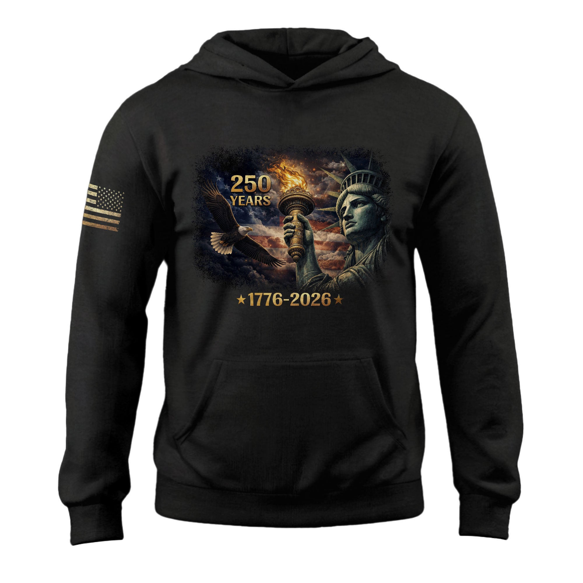 USA 250 Years of Liberty Hoodie 1776-2026 Statue of Liberty Torch Patriotic