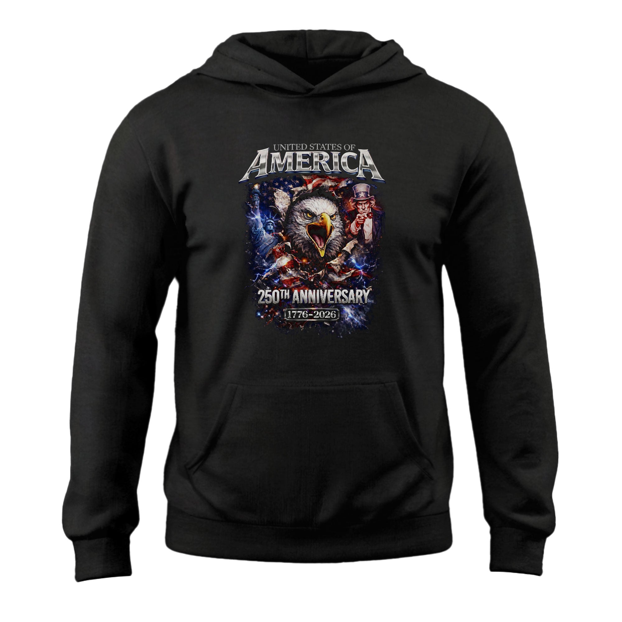 USA 250th Anniversary 1776-2026 Hoodie Uncle Sam Bald Eagle American Flag Patriotic