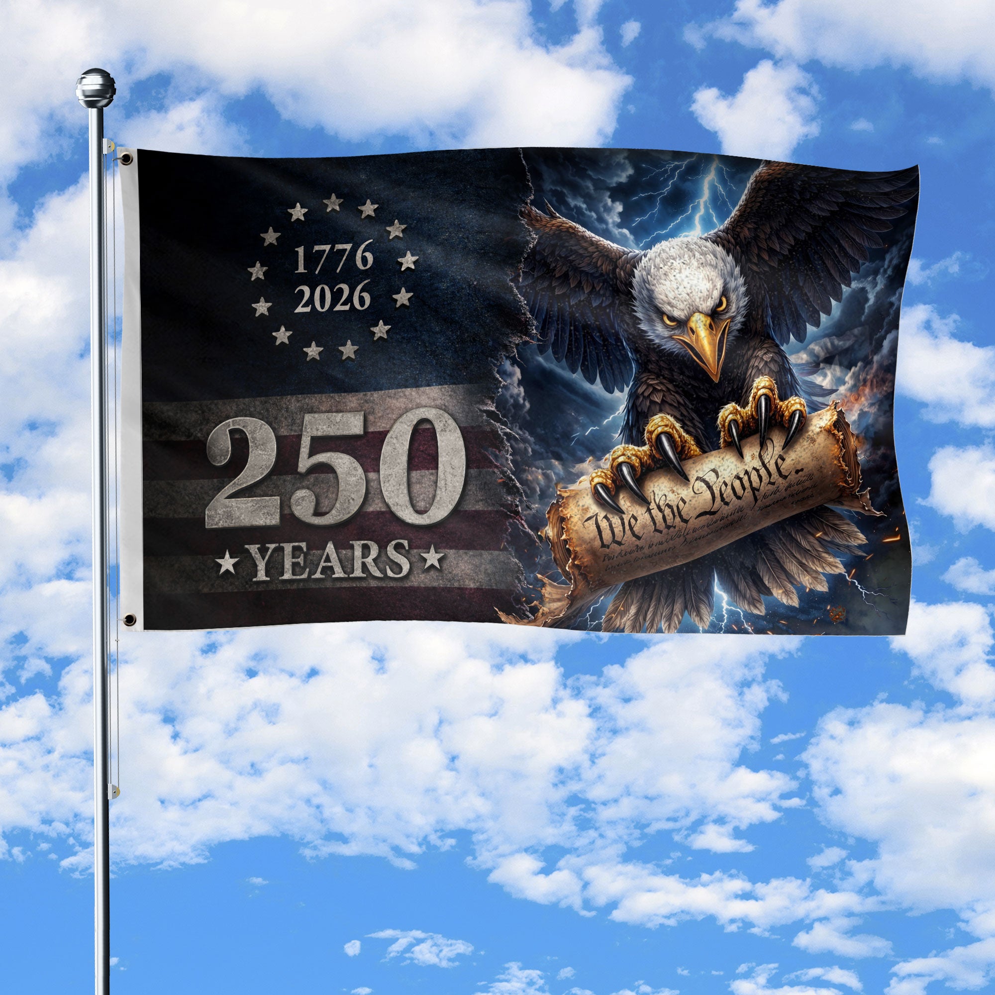 USA 250th Anniversary 1776-2026 House Flag Double Sided Vintage Bootleg Eagle Lightning We The People