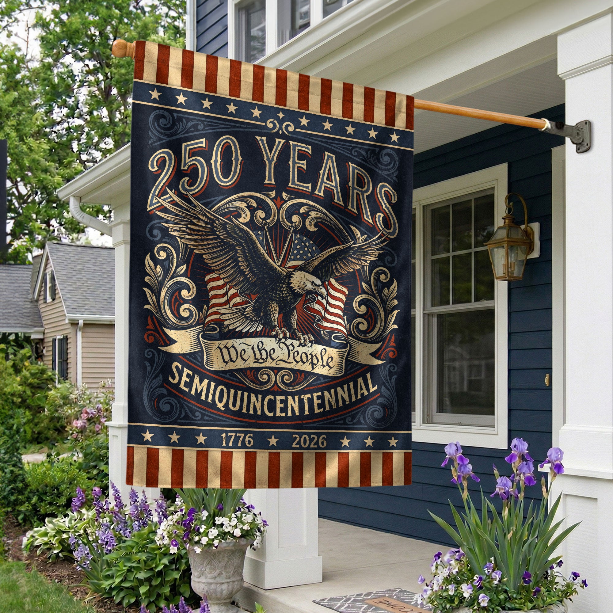 USA 250th Anniversary 1776-2026 House Flag Retro We The People Bald Eagle Double Sided