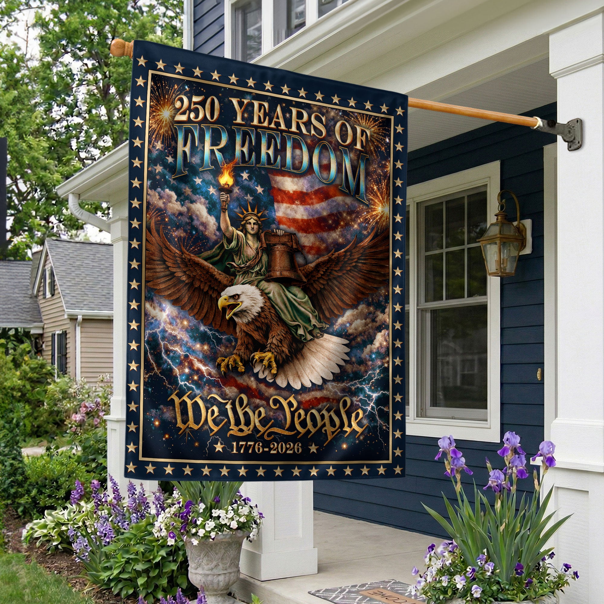 USA 250th Anniversary 1776-2026 House Flag We The People Statue of Liberty Eagle Double Sided