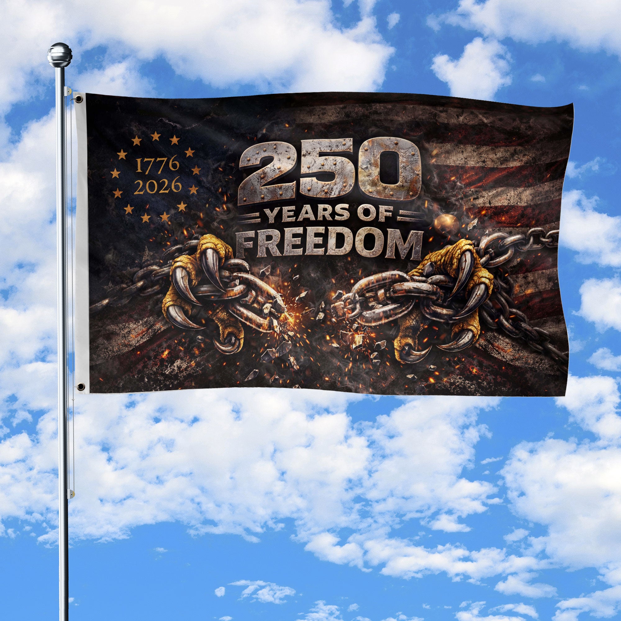 USA 250th Anniversary Double Sided House Flag 1776-2026 Breaking Chains Design
