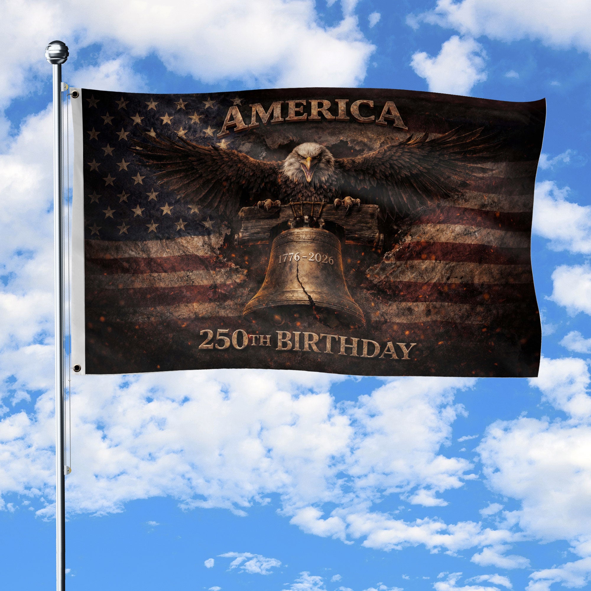 USA 250th Anniversary Eagle Flag 1776-2026 Liberty Bell Patriotic Double Sided House Flag