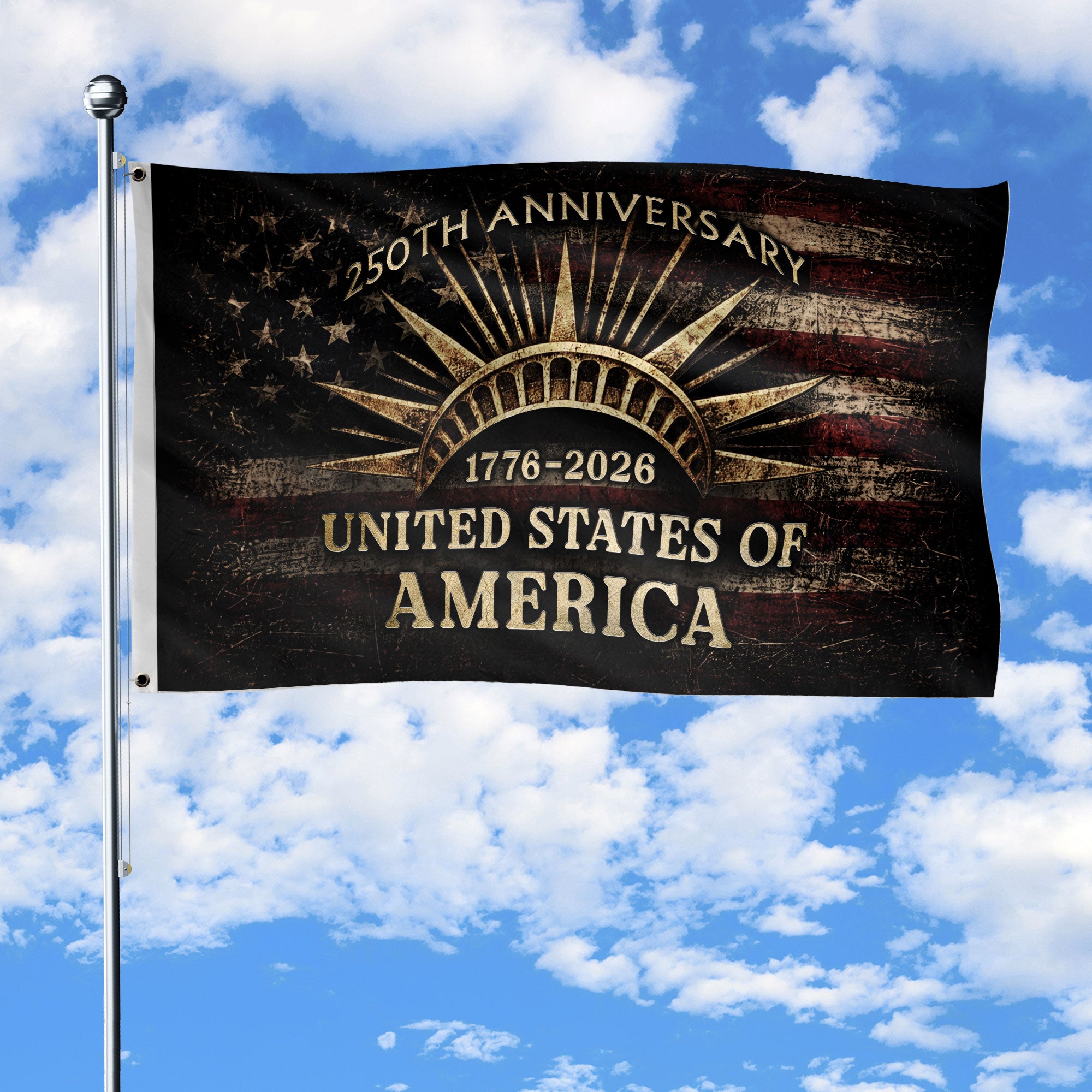 USA 250th Anniversary Flag 1776-2026 Vintage American Flag Liberty Crown Design