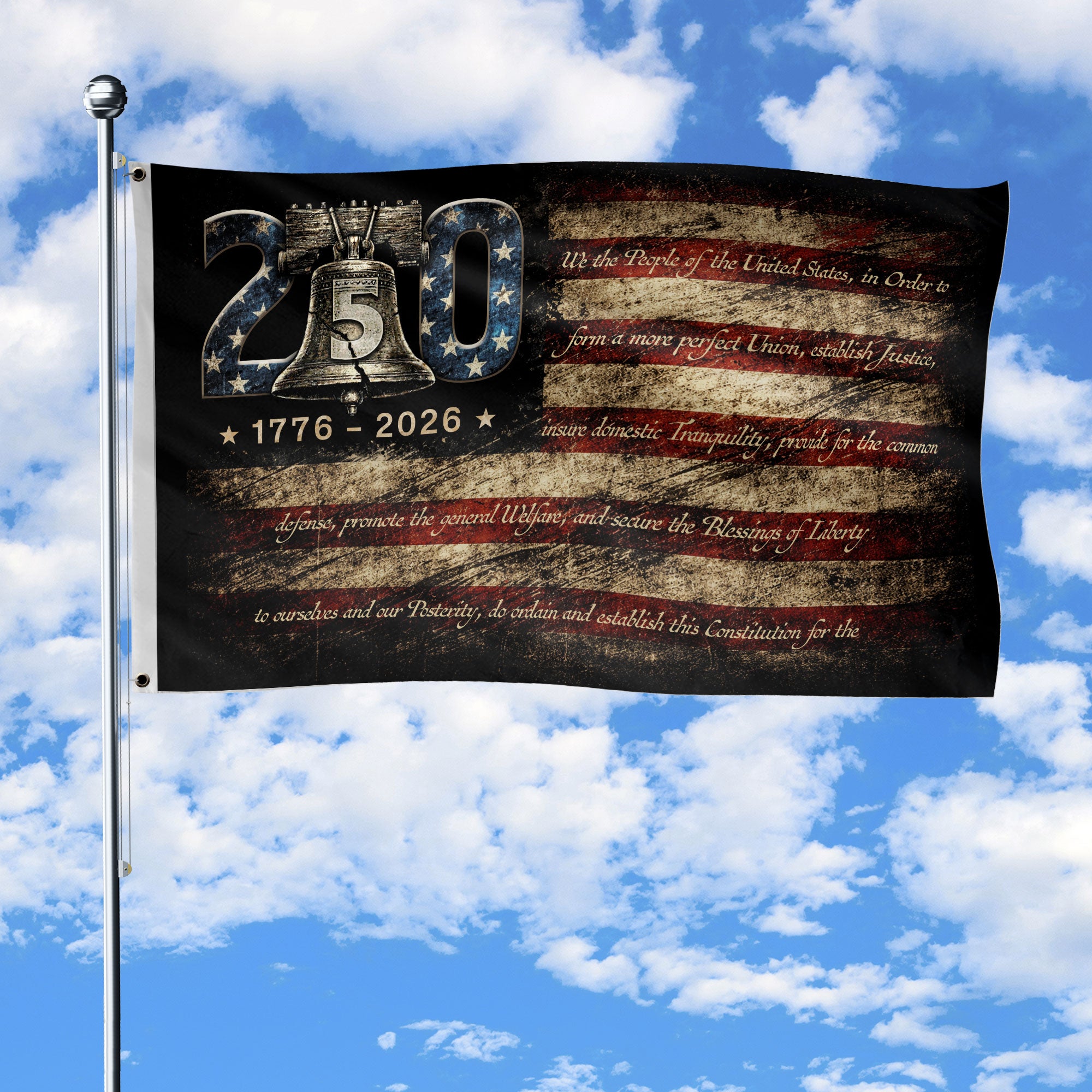 USA 250th Anniversary Flag 1776-2026 with Liberty Bell We The People Patriotic Design