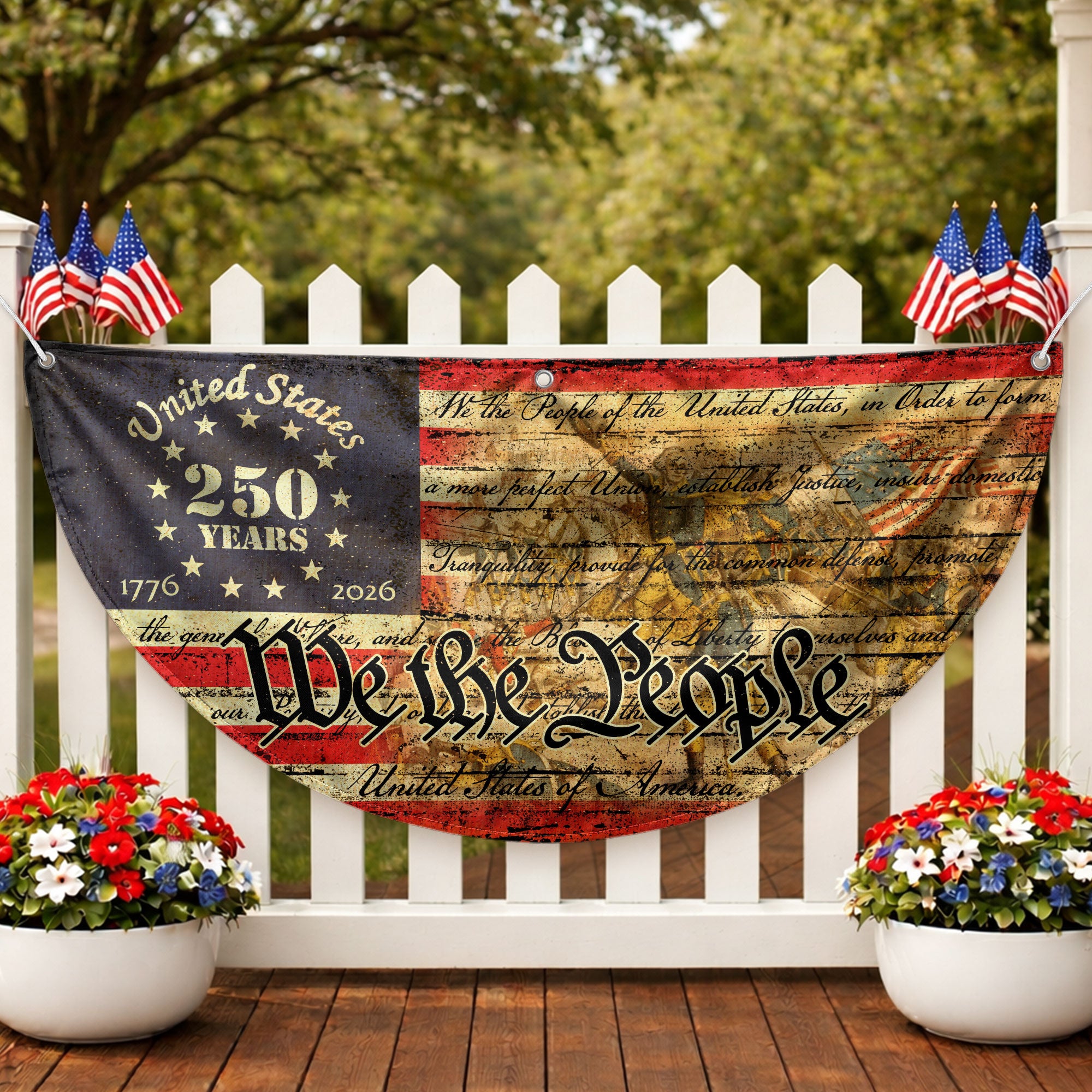 USA 250th Anniversary Flag Fence Banner - We The People Eagle Design