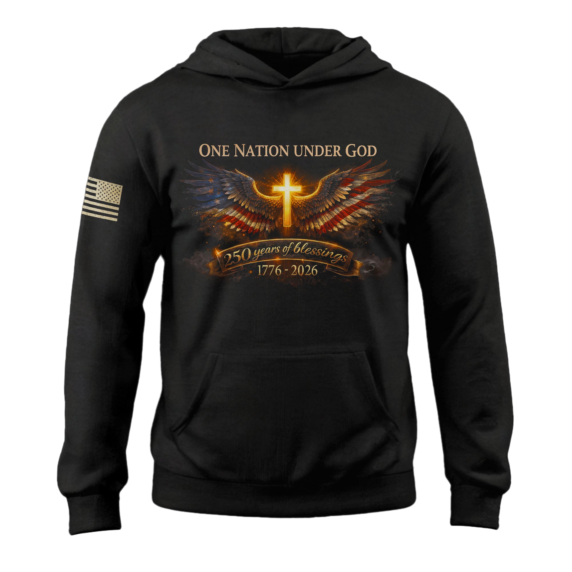 USA 250th Anniversary Hoodie 1776-2026 Angel Wings One Nation Under God 250 Years of Blessings