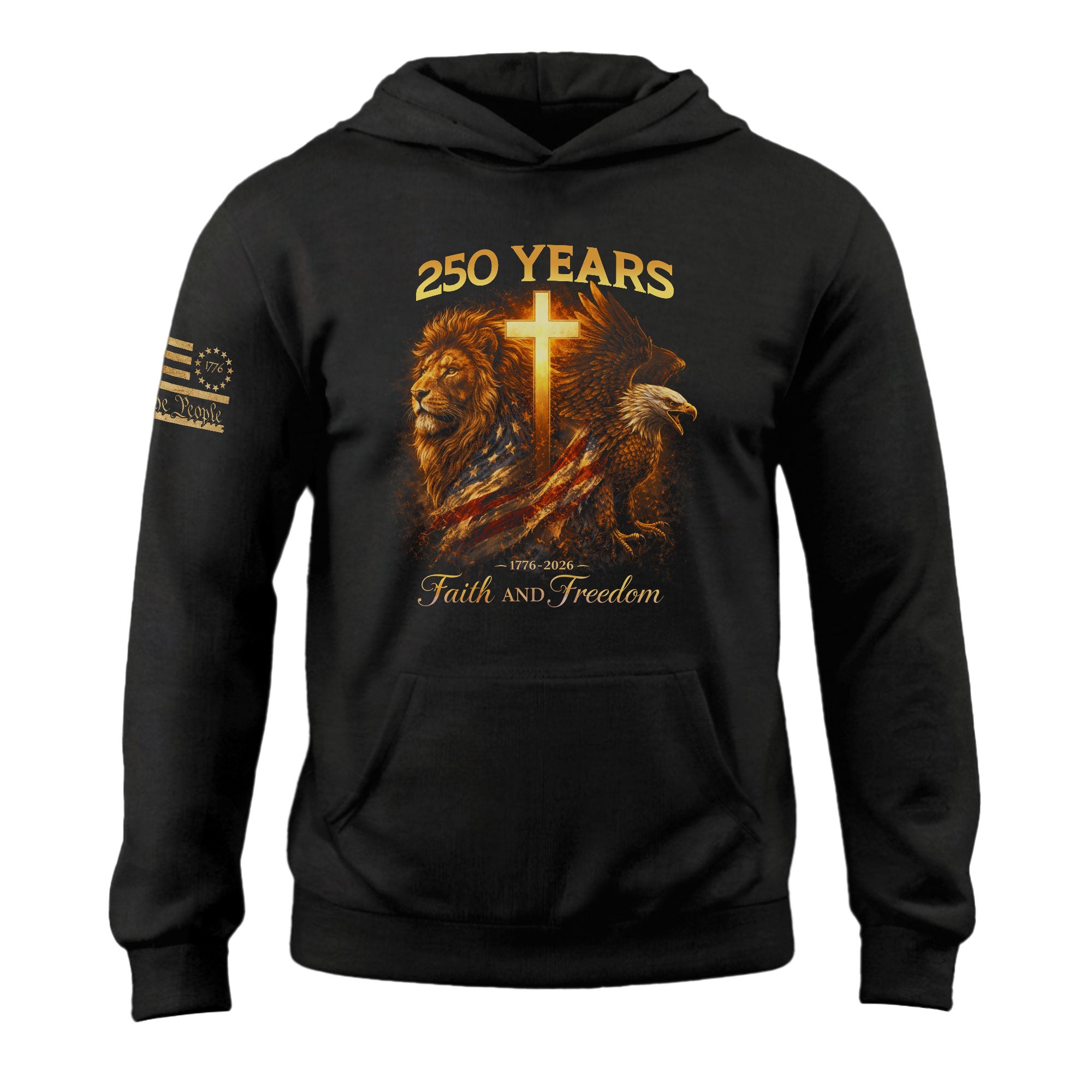 USA 250th Anniversary Hoodie 1776-2026 Christian Lion Eagle Faith Freedom