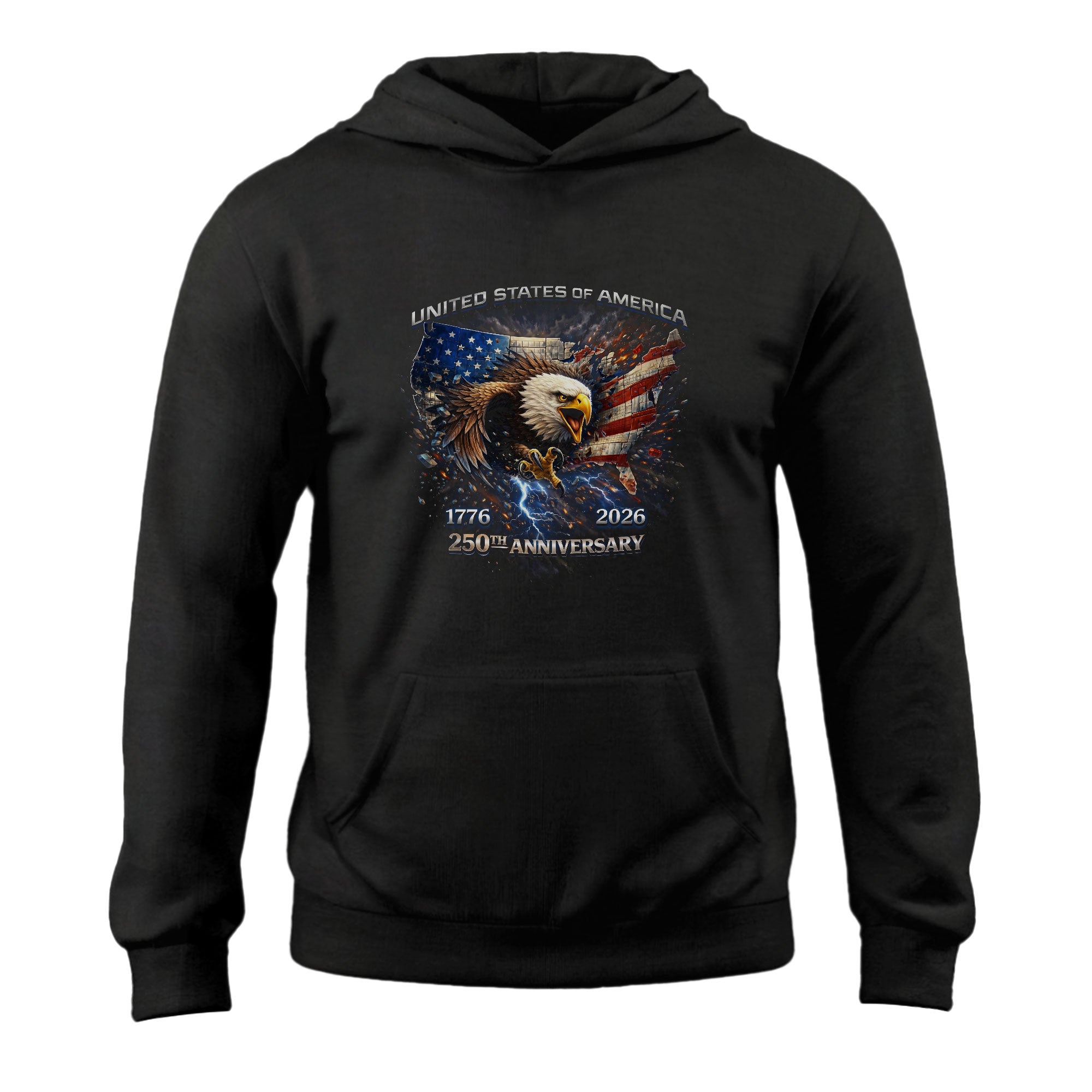 USA 250th Anniversary Hoodie 1776-2026 Eagle Lightning Graphic
