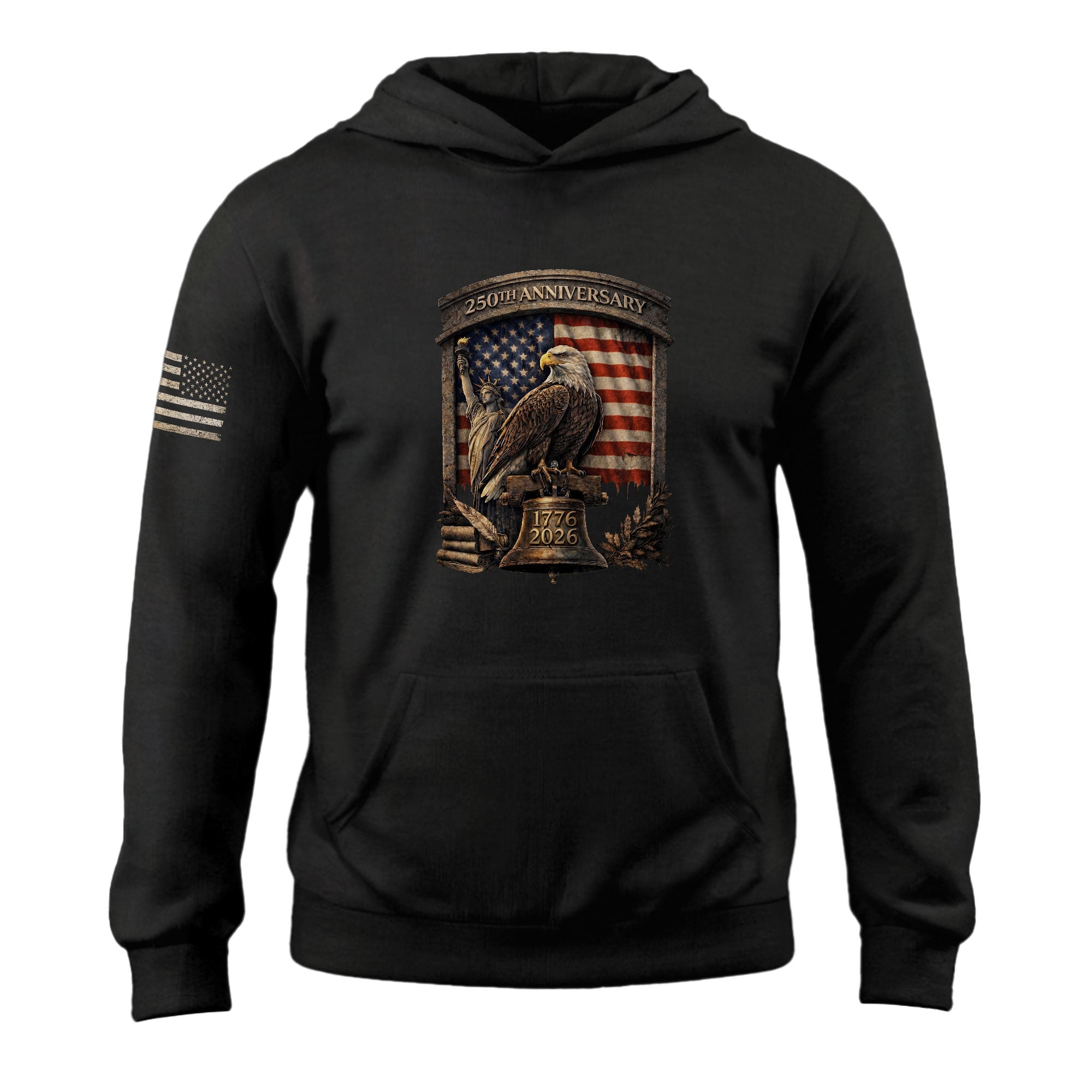 USA 250th Anniversary Hoodie 1776-2026 Liberty Bell George Washington Patriotic Design