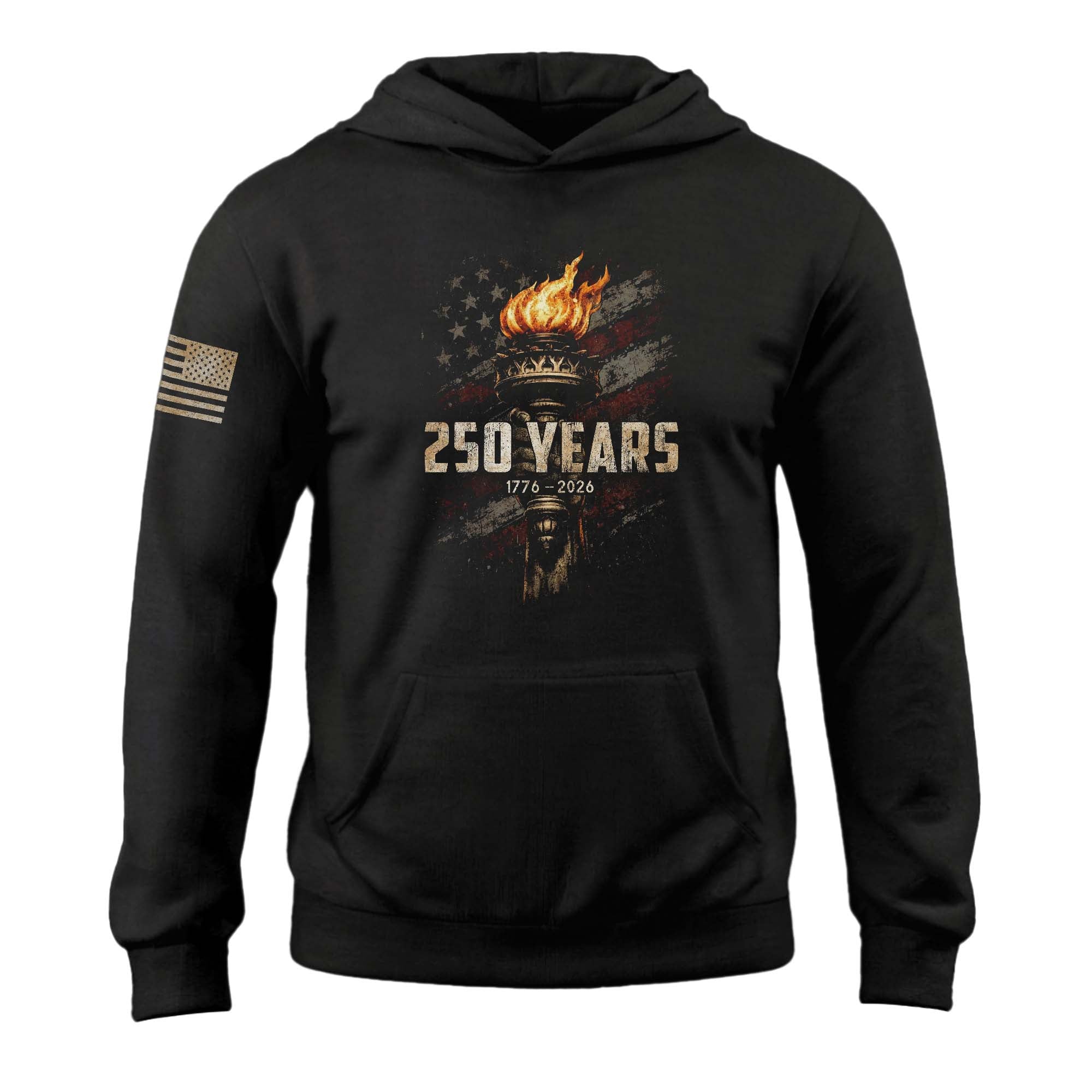 USA 250th Anniversary Hoodie 1776-2026 Liberty Torch Patriotic Design for Men