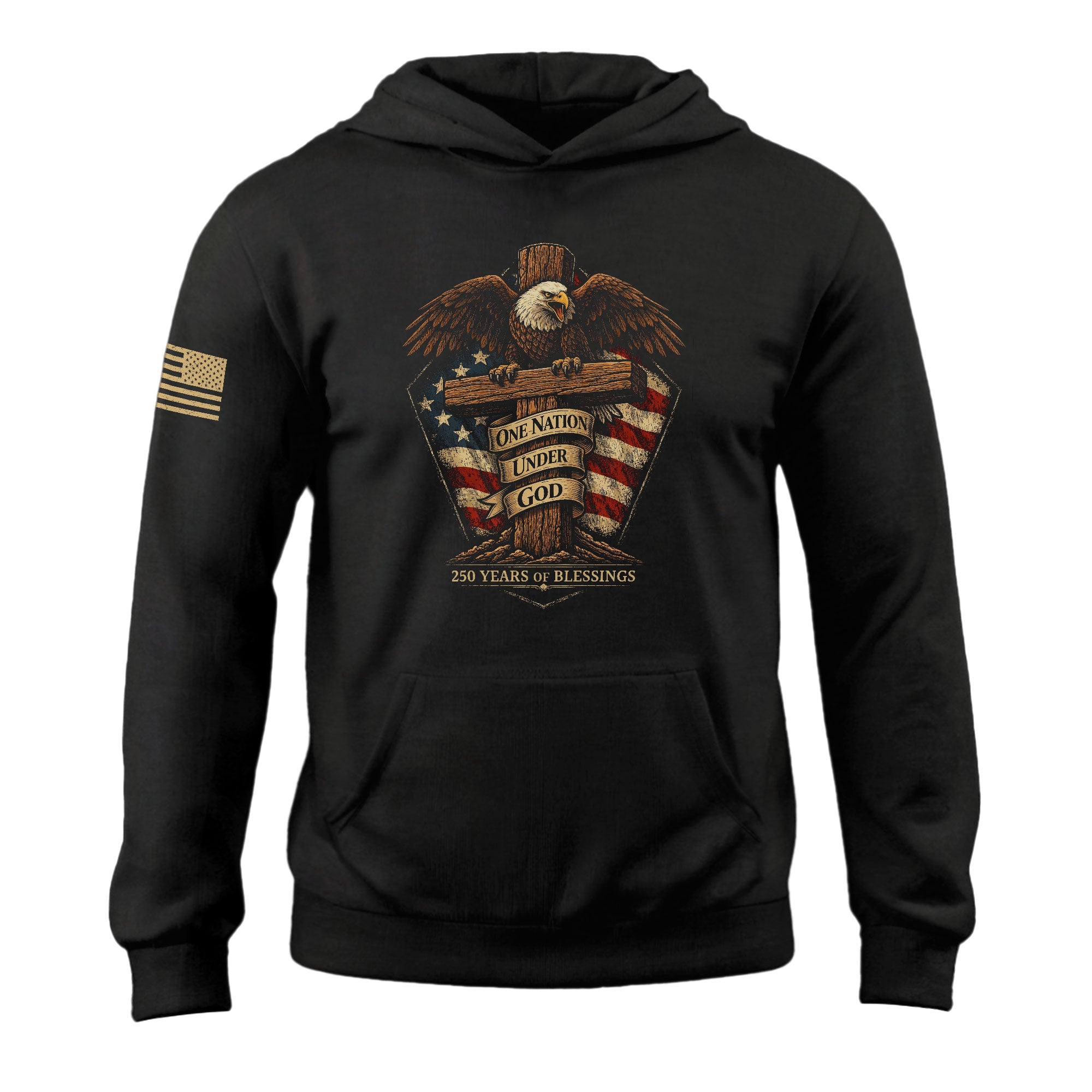 USA 250th Anniversary Hoodie 1776-2026 Patriotic Eagle Christian Cross One Nation Under God